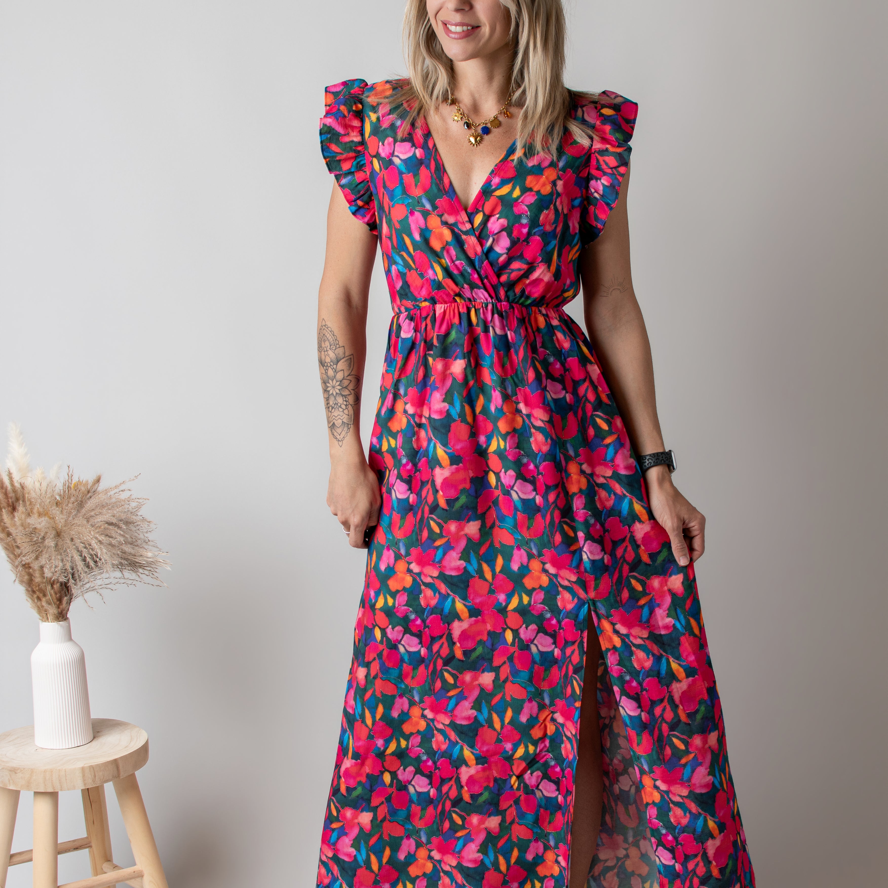 Robe Longue Fleurie Croisée