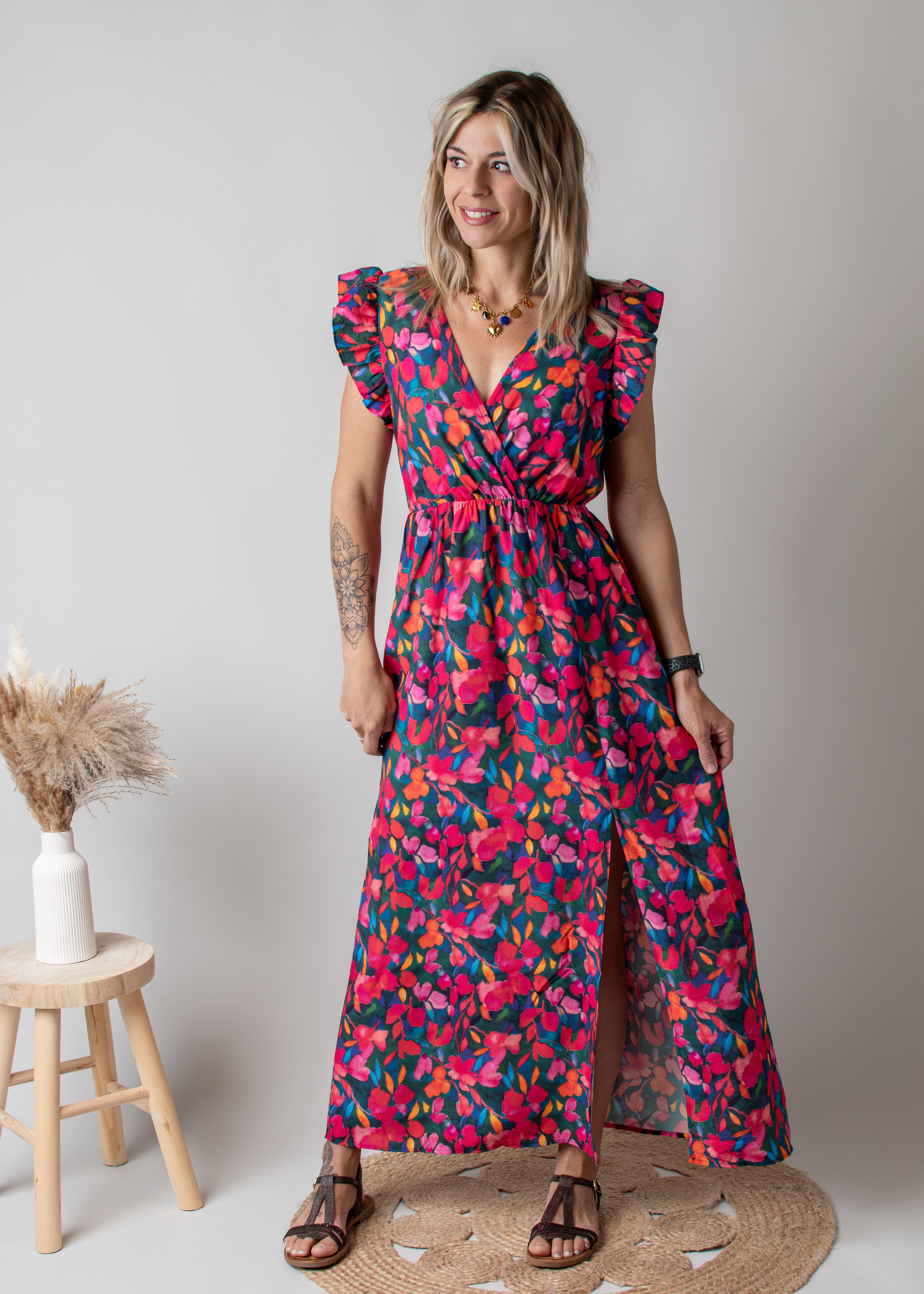 Robe Longue Fleurie Croisée