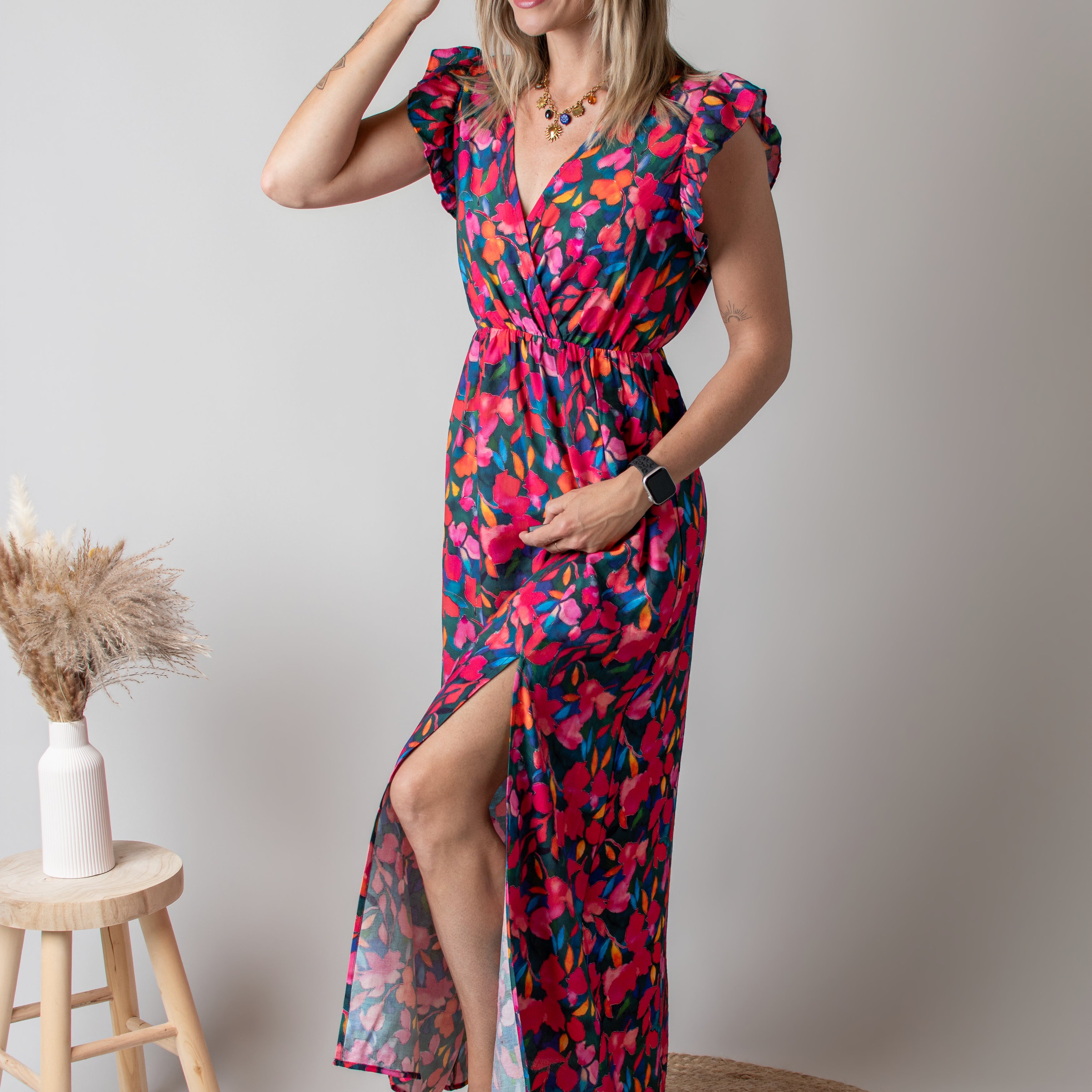 Robe Longue Fleurie Croisée