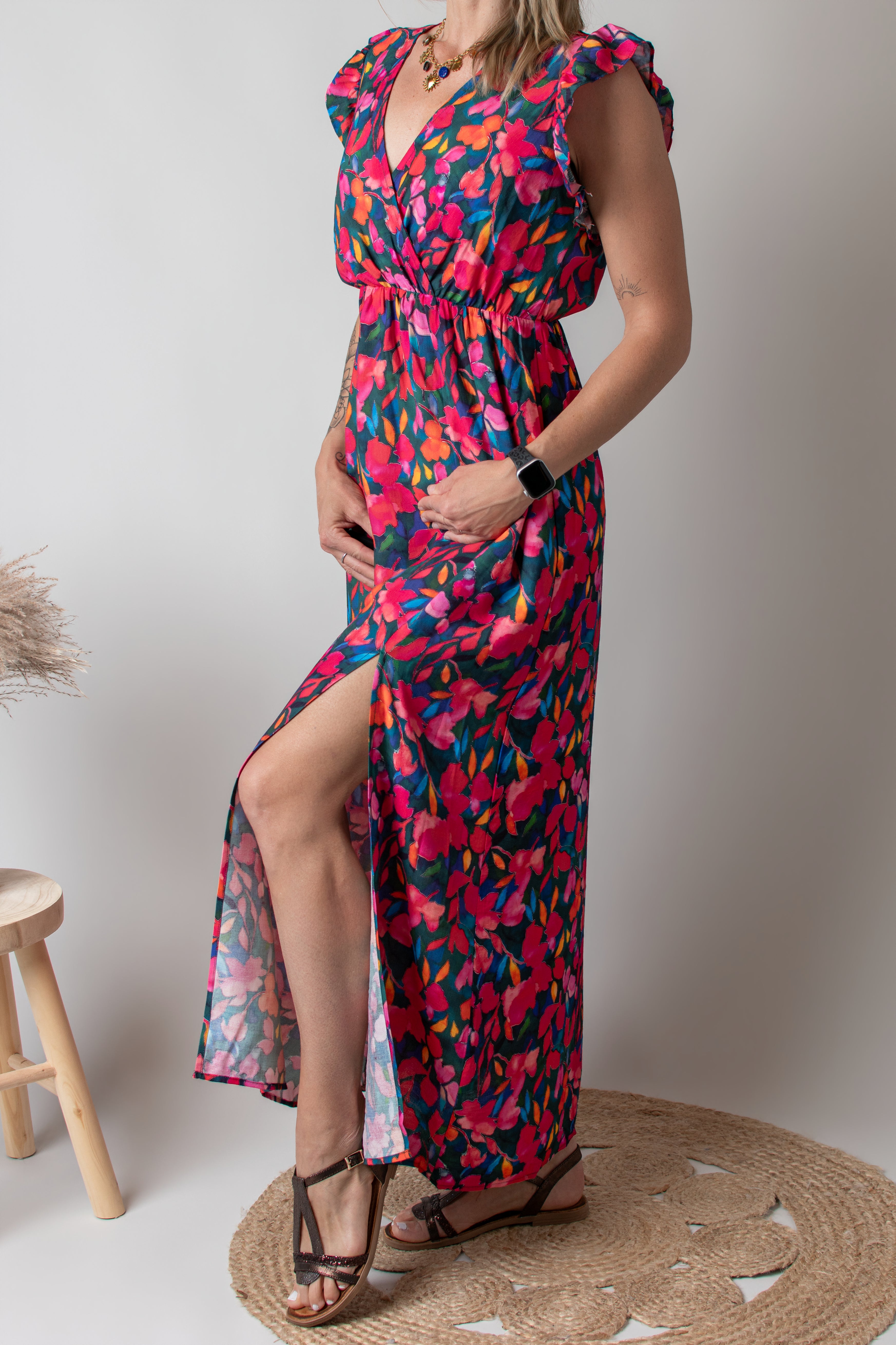 Robe Longue Fleurie Croisée