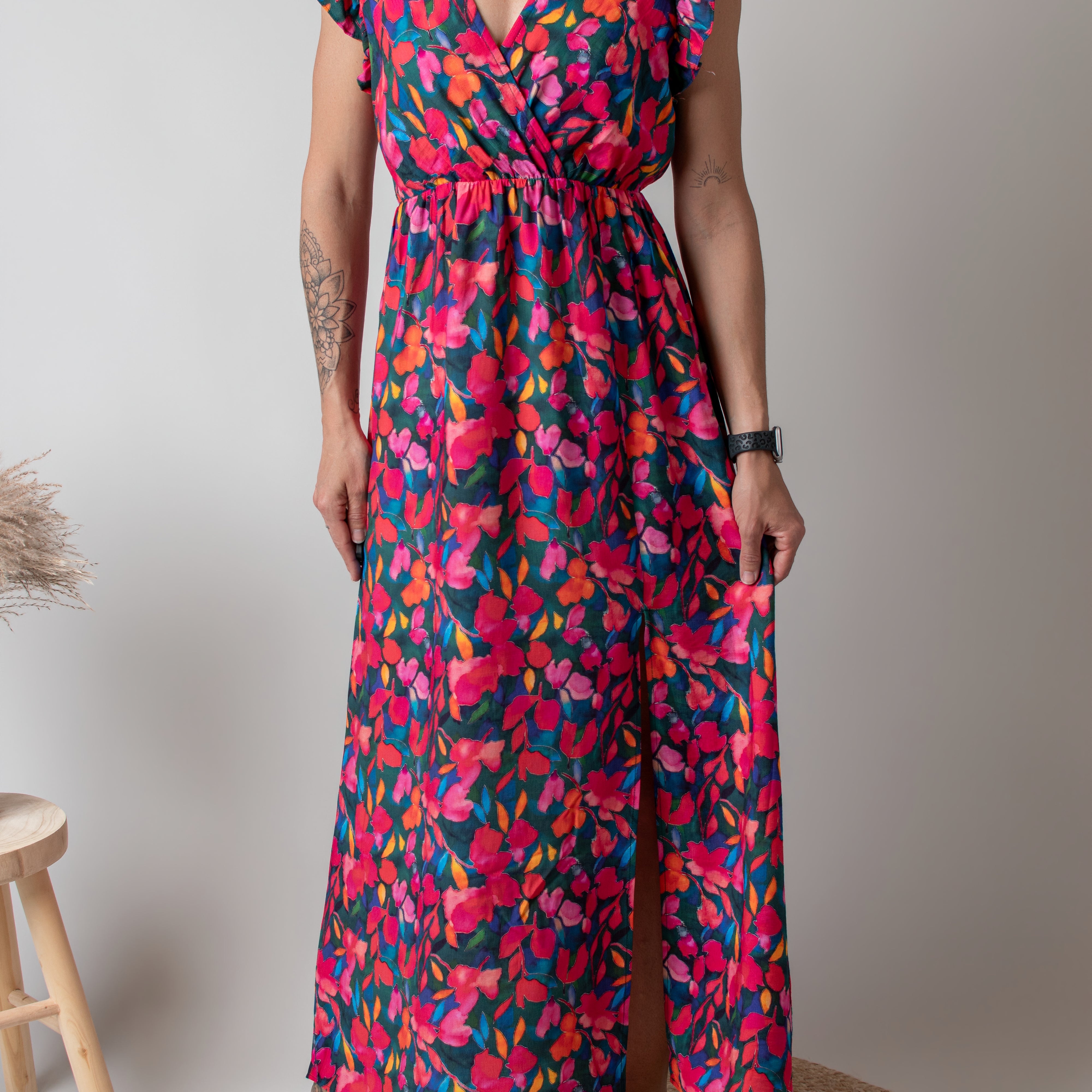 Robe Longue Fleurie Croisée