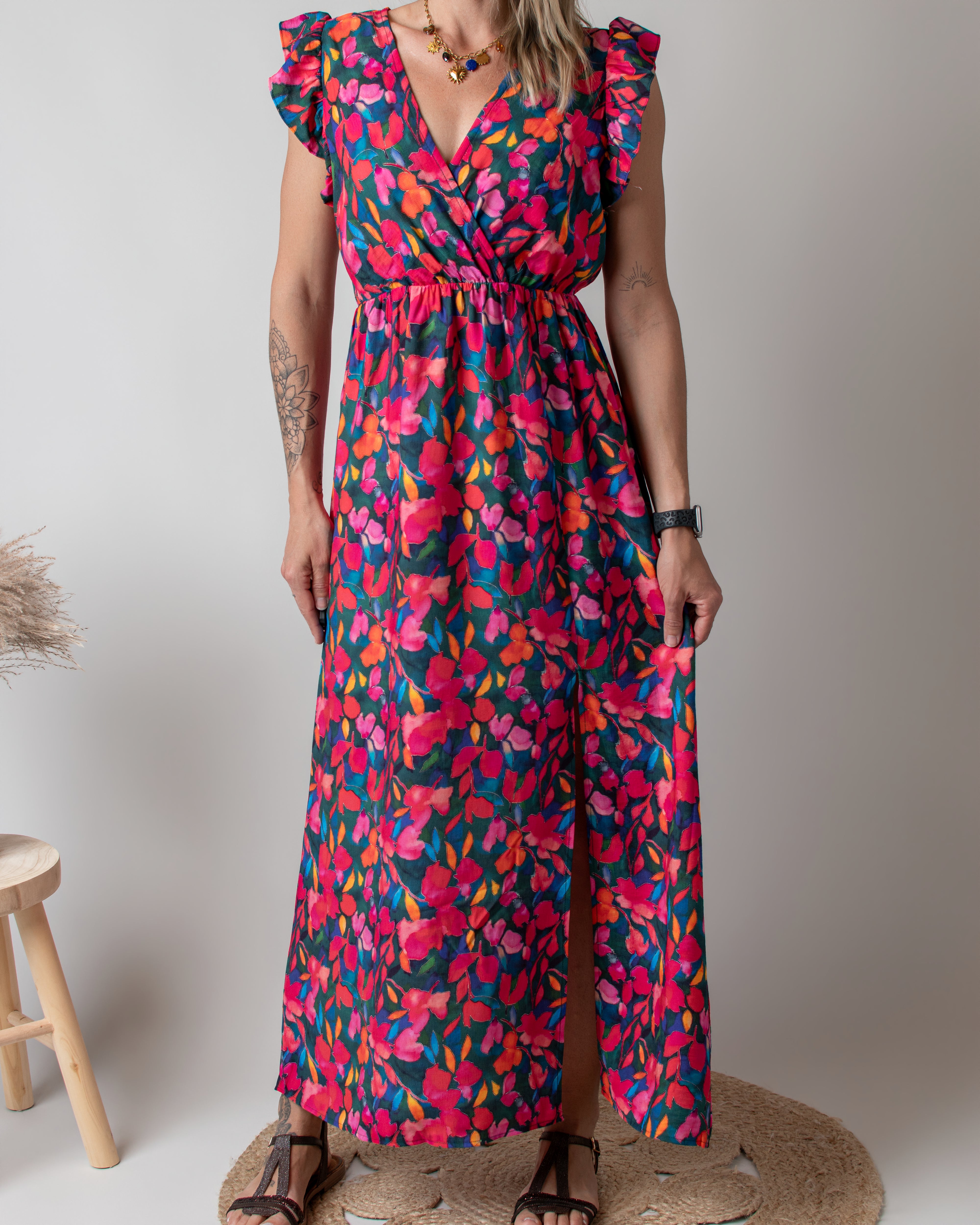 Robe Longue Fleurie Croisée