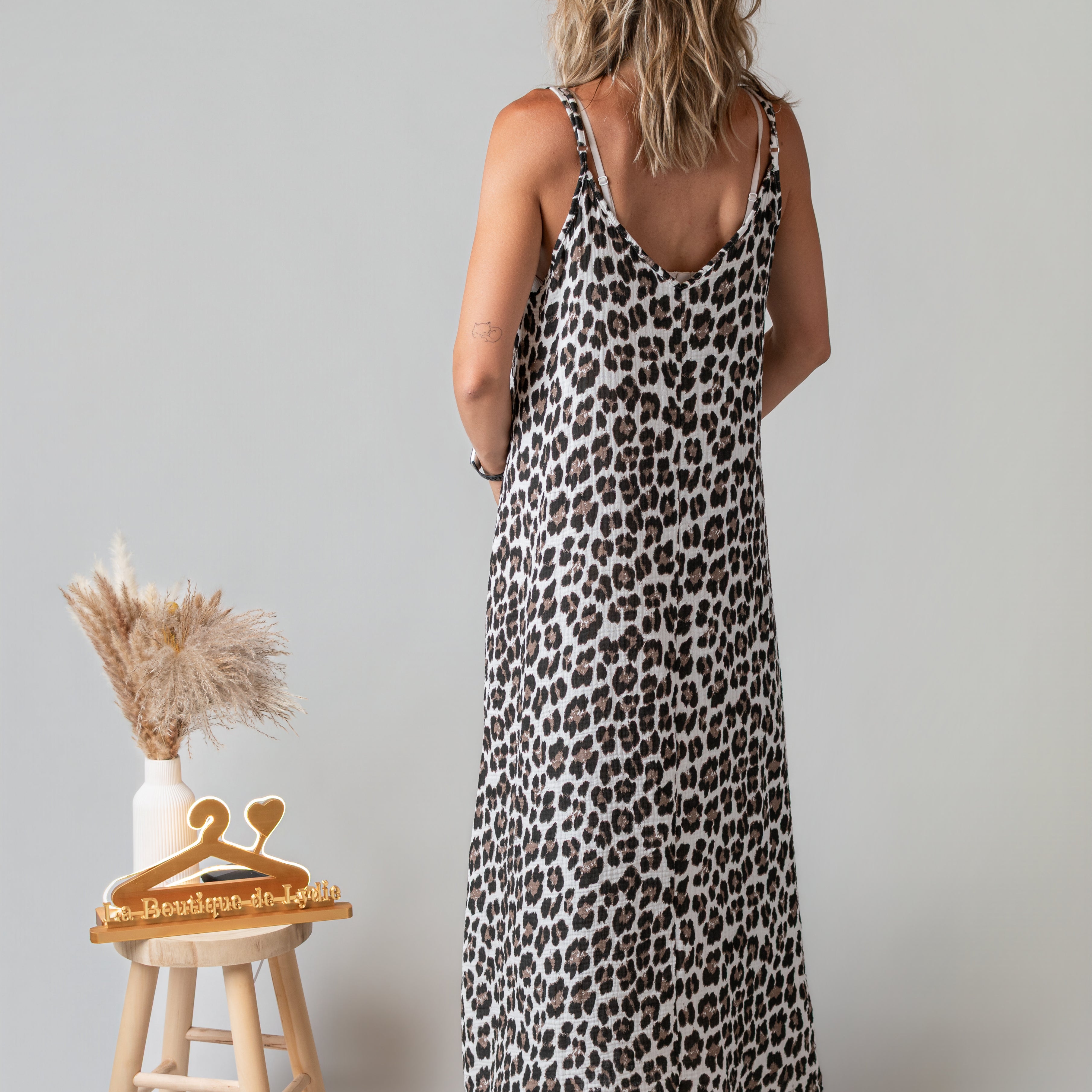 Robe longue en gaze de coton léopard