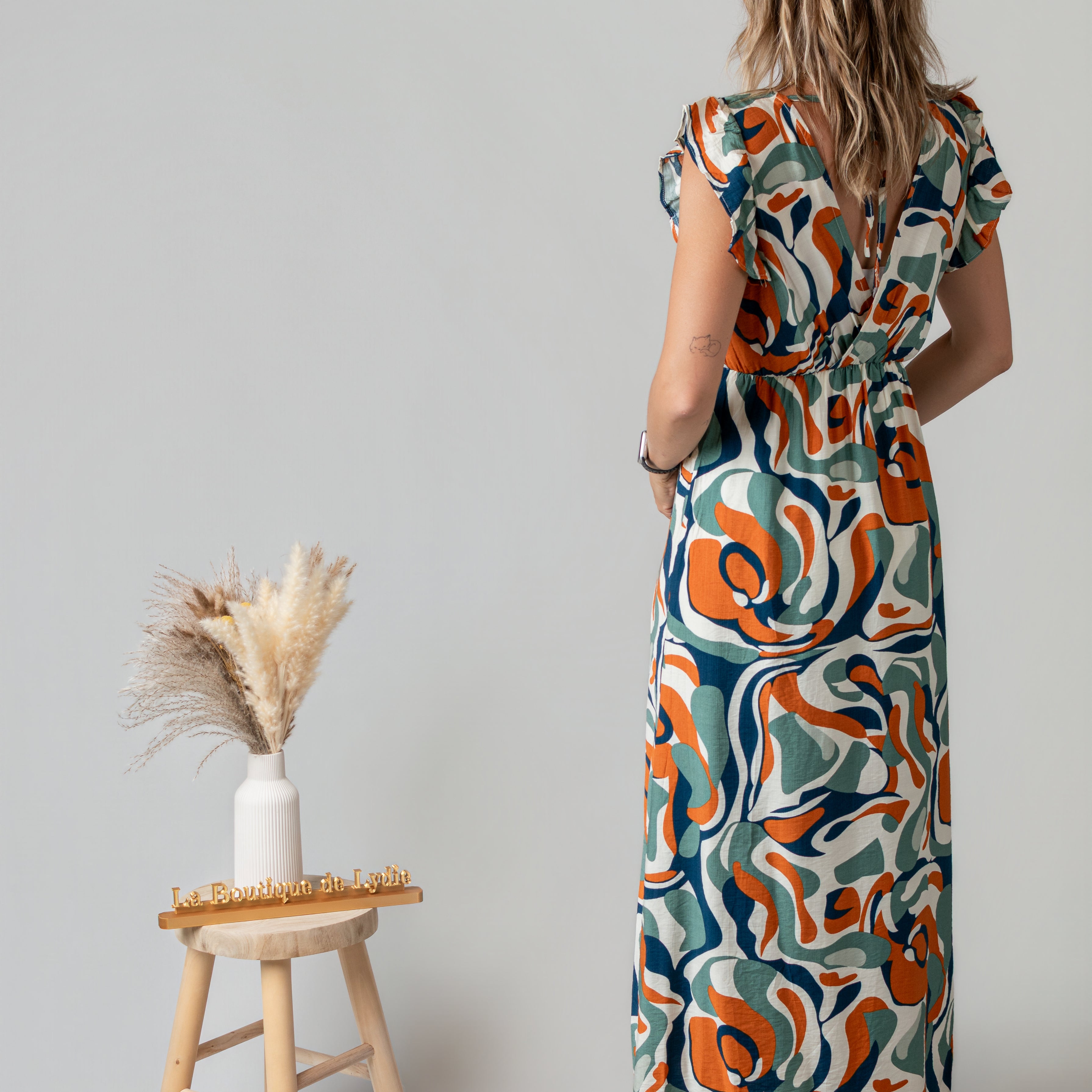 Robe Longue Graphique – Orange & Verte