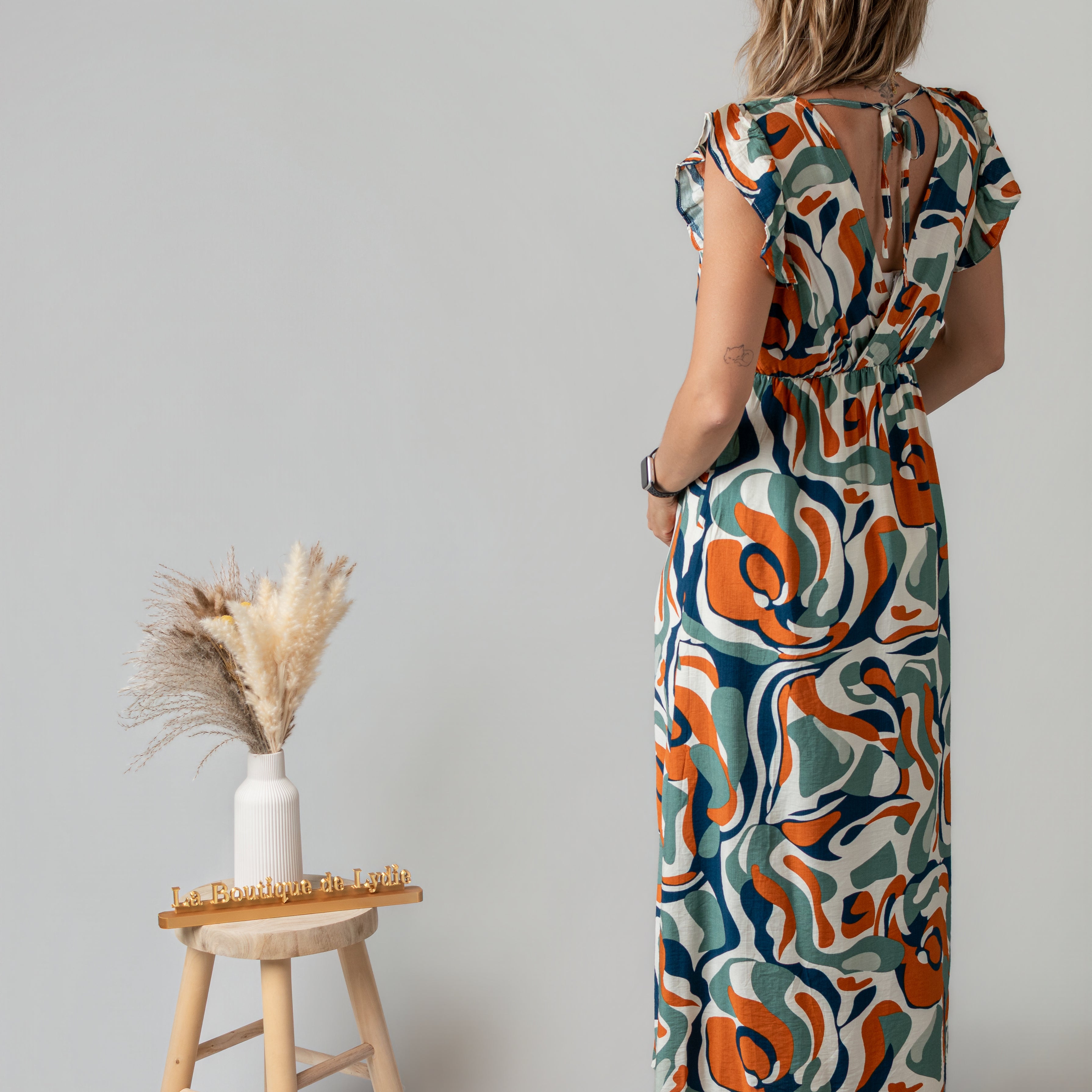 Robe Longue Graphique – Orange & Verte