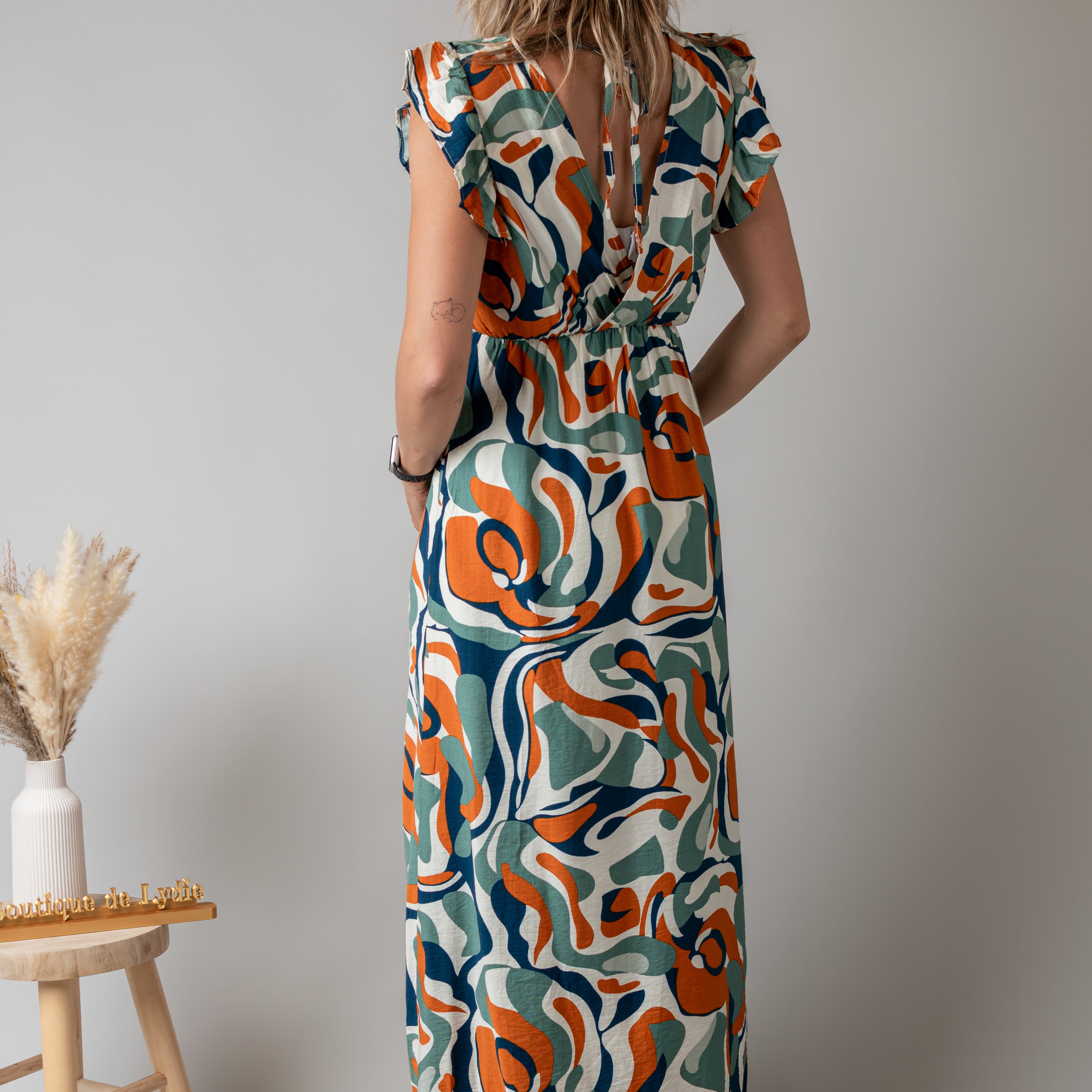 Robe Longue Graphique – Orange & Verte
