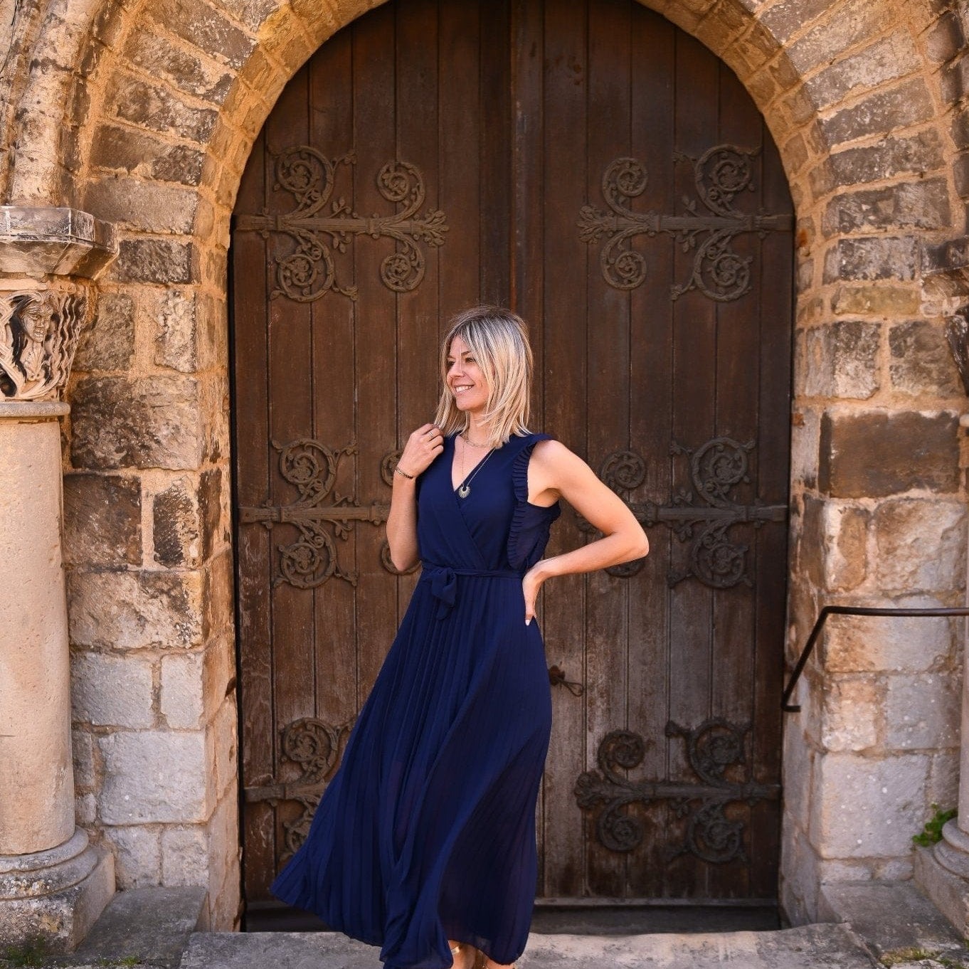 Robe longue plissée Marine Carmen - La Boutique de Lydie Taille Unique