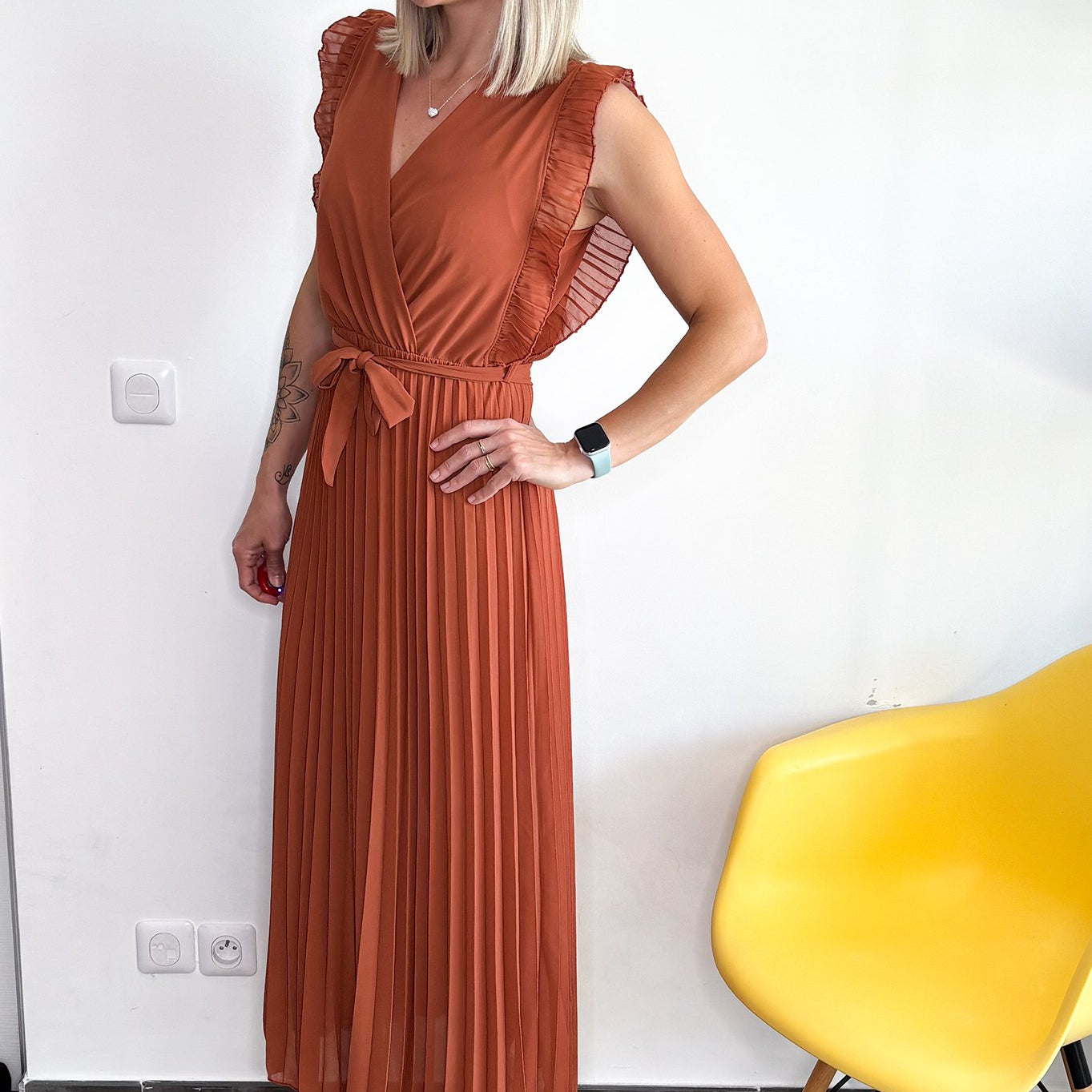 Robe longue plissée Terracotta Carmen - La Boutique de Lydie Taille Unique