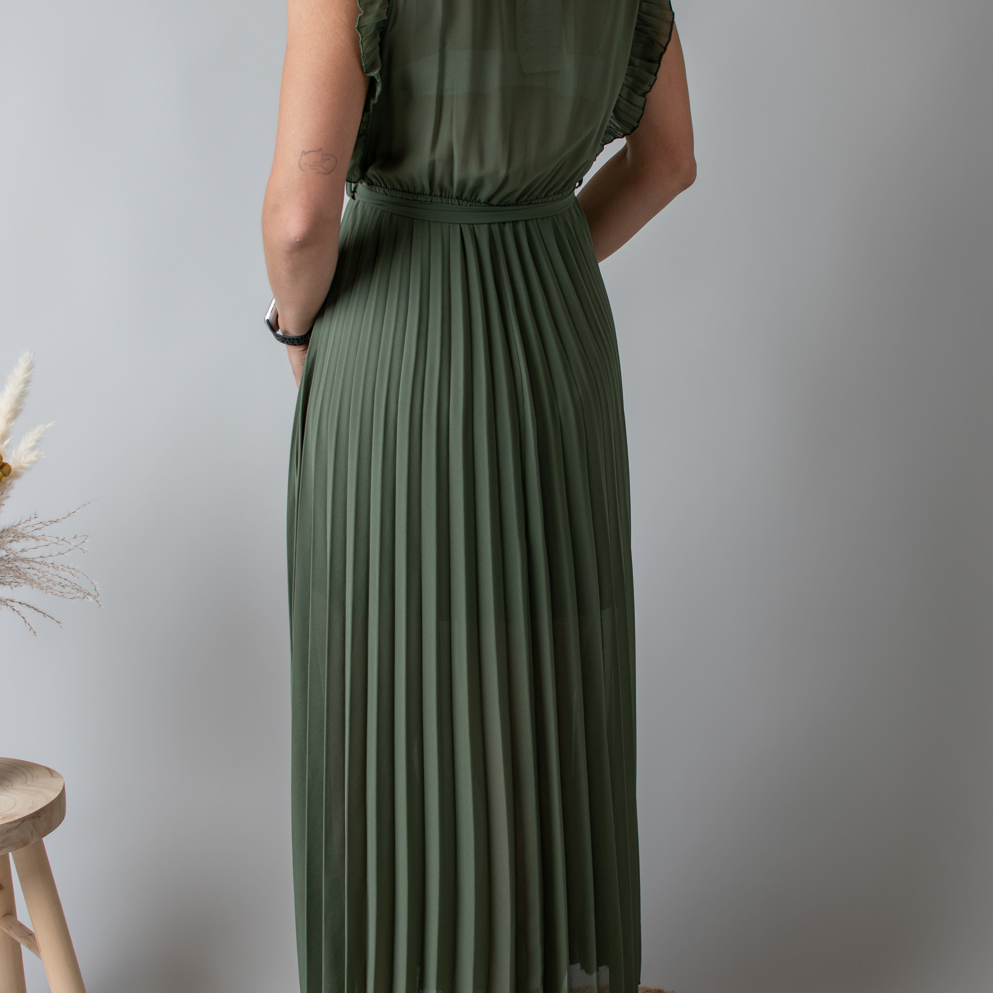 Robe longue plissée Kaki