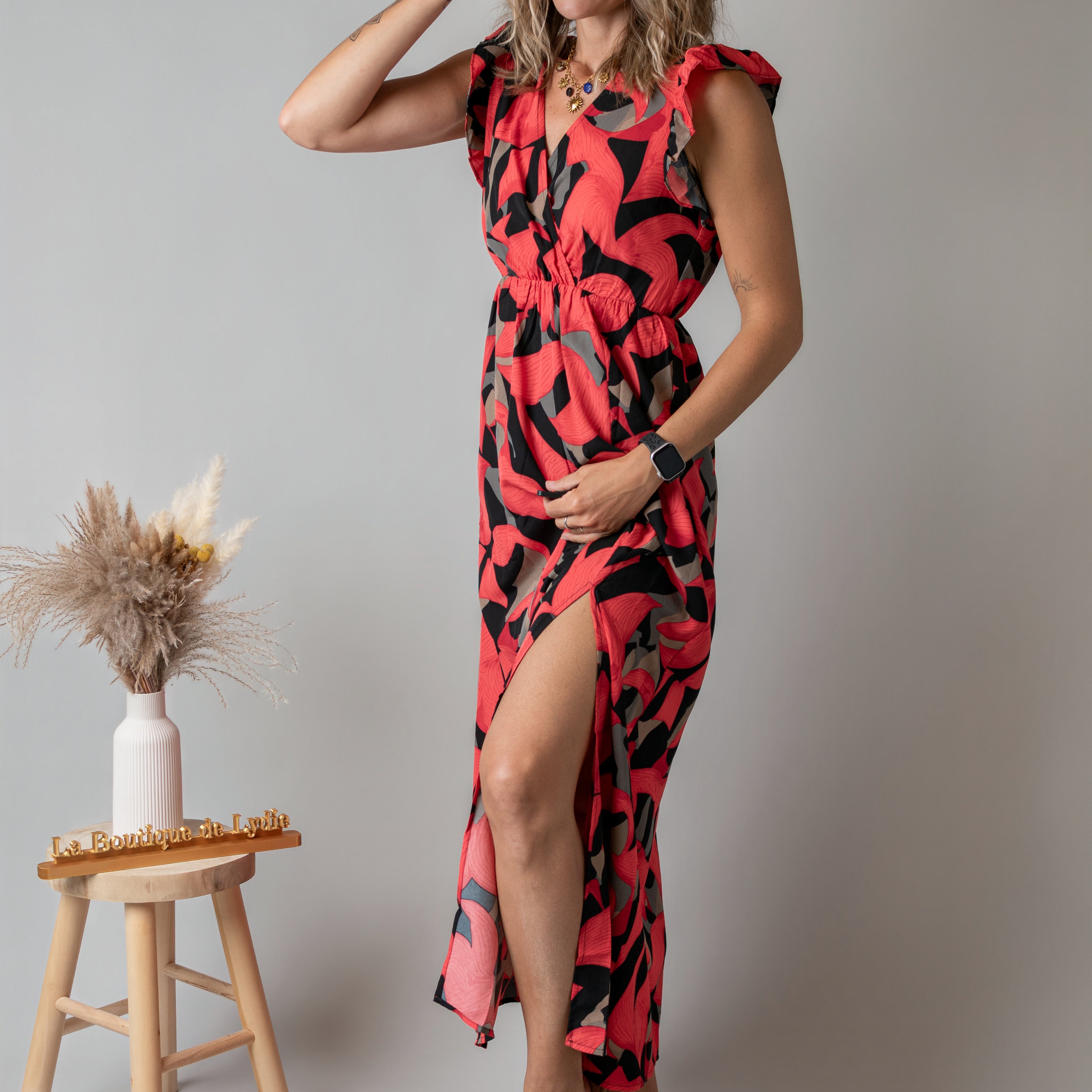 Robe Longue Fleurie Rouge & Noire la boutique de lydie