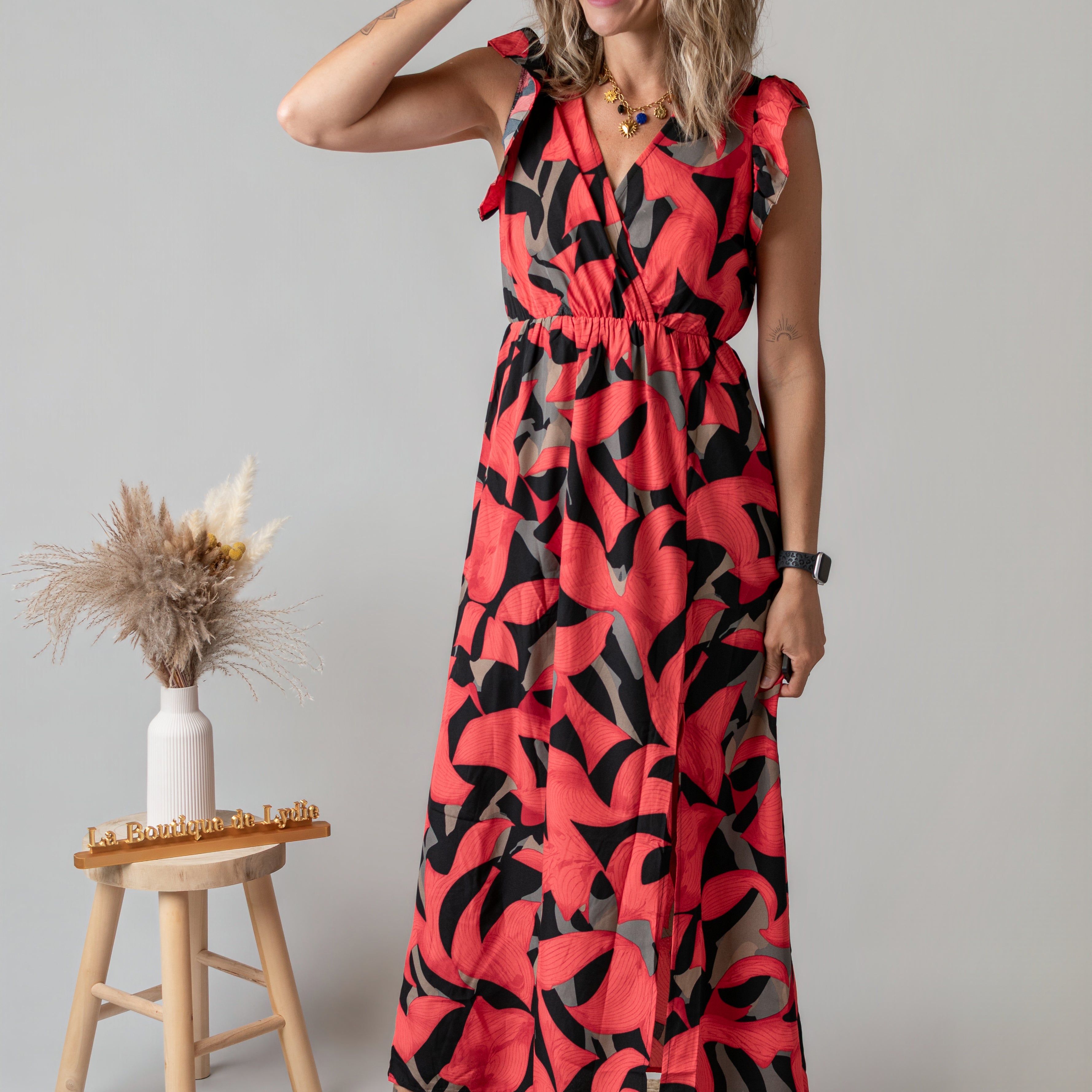 Robe Longue Fleurie Rouge & Noire la boutique de lydie