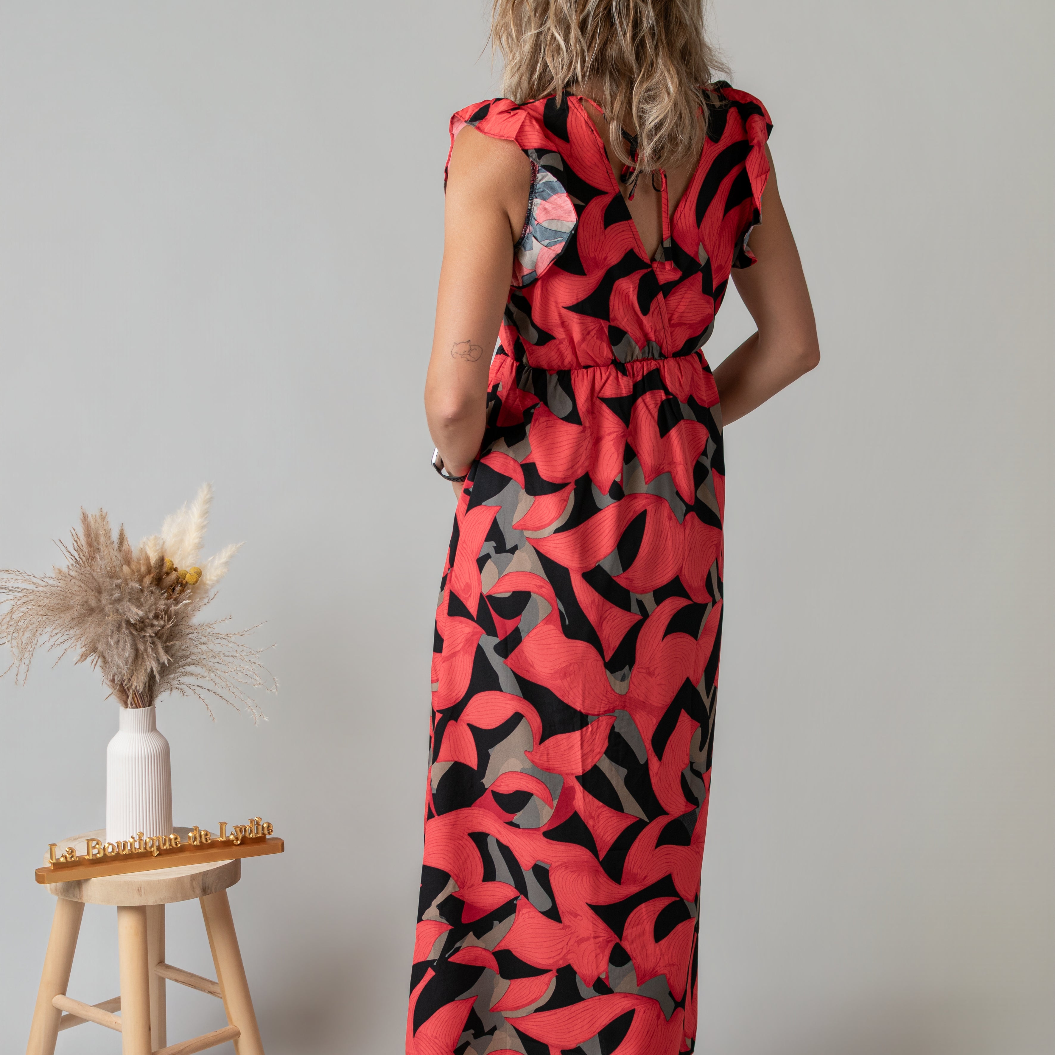 Robe Longue Fleurie Rouge & Noire