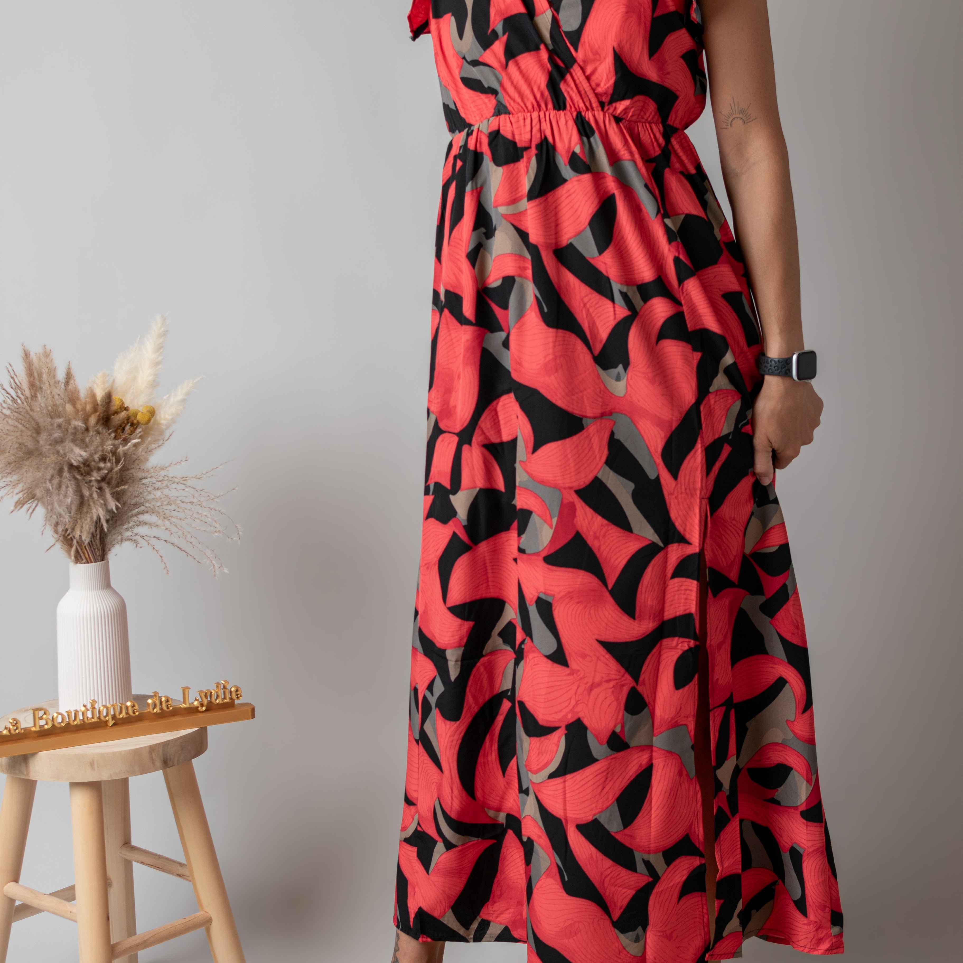 Robe Longue Fleurie Rouge & Noire