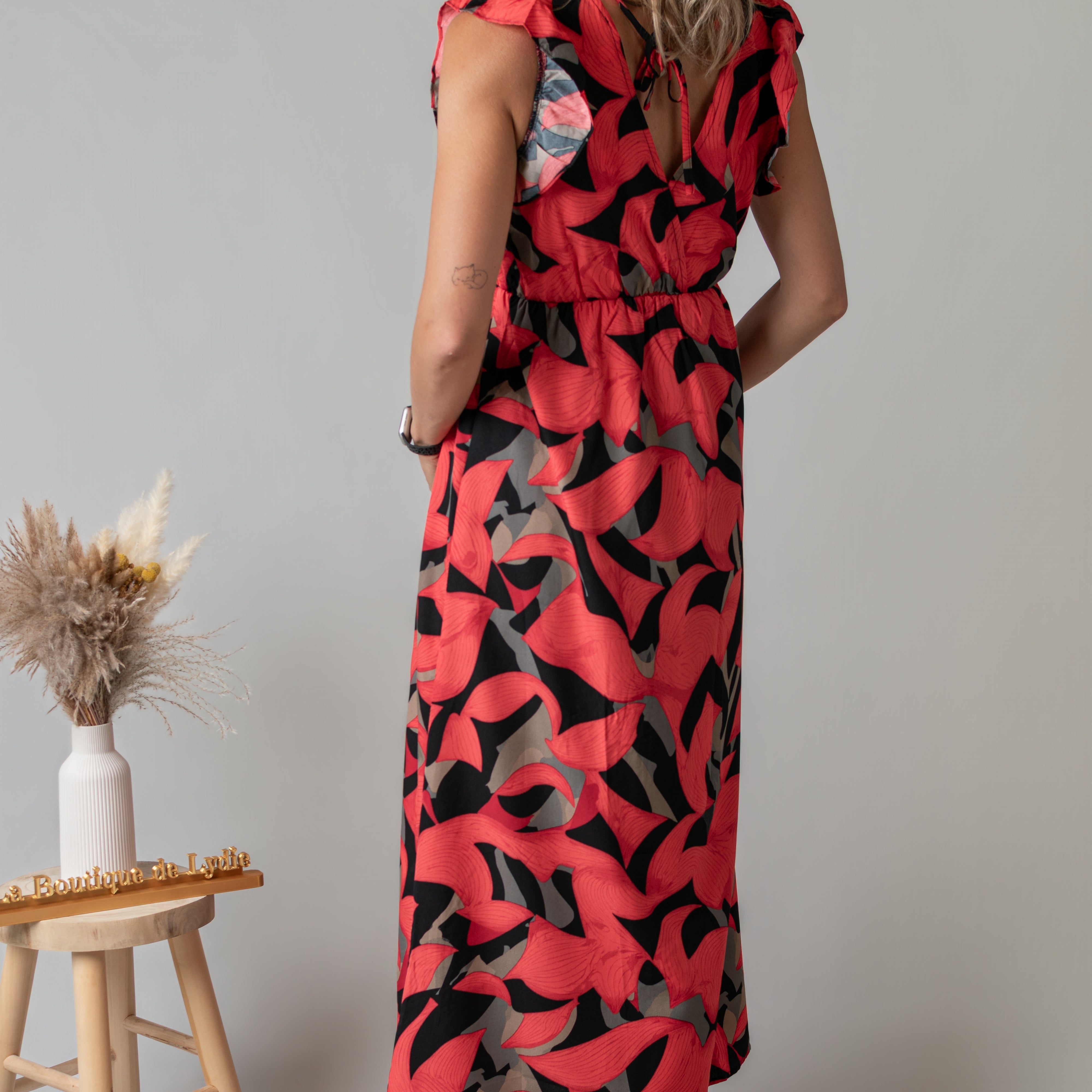 Robe Longue Fleurie Rouge & Noire