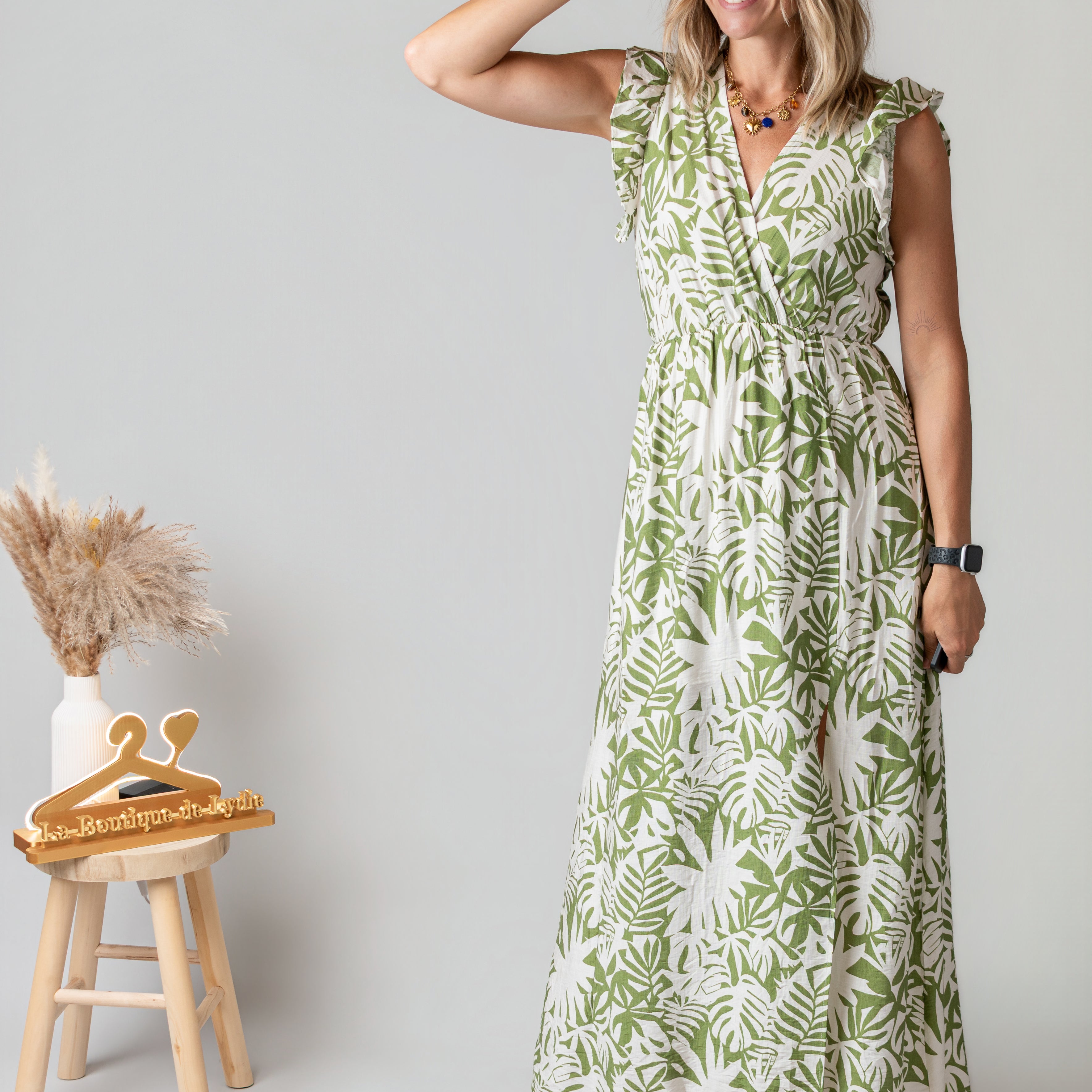 Robe longue bohème feuillage