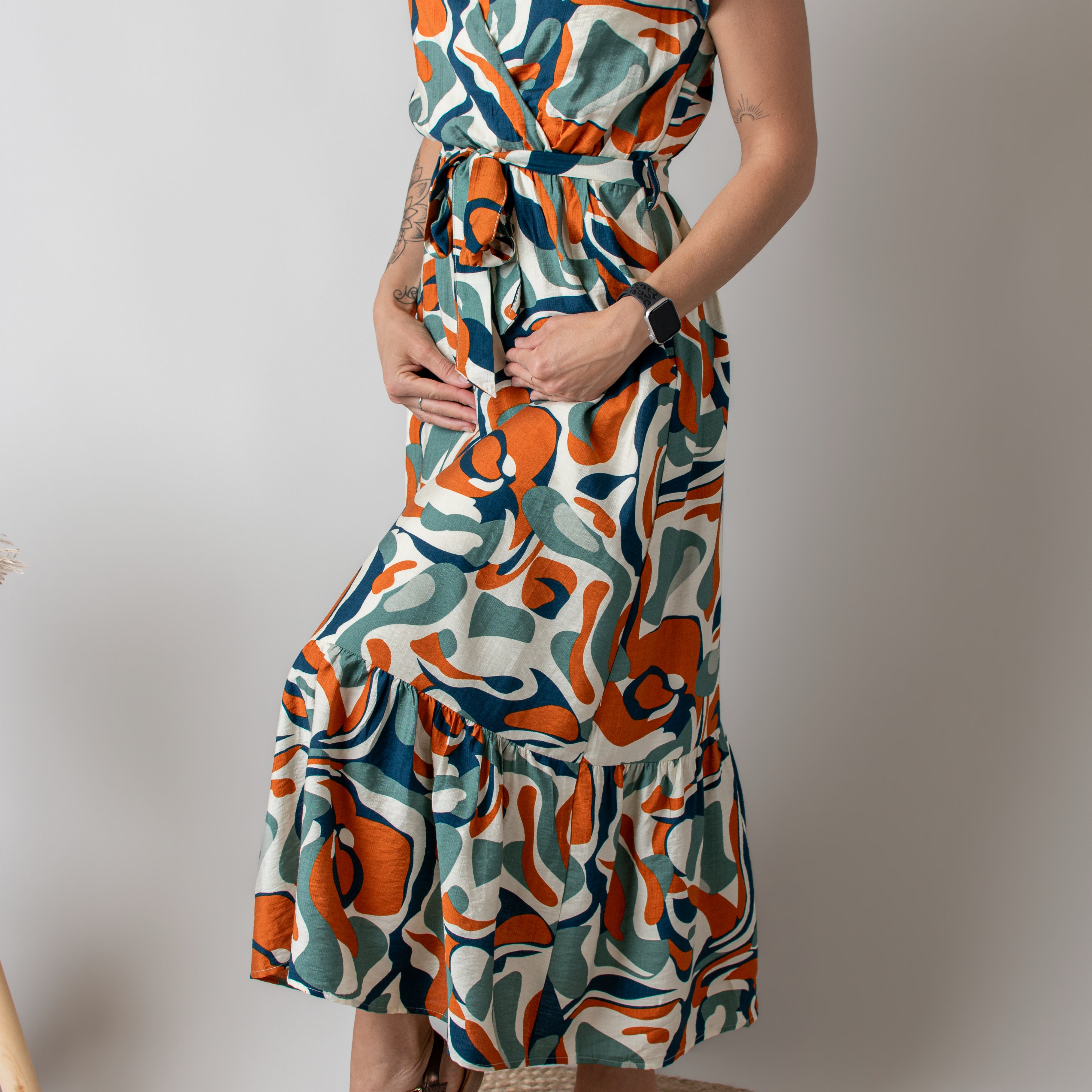 Robe Longue Graphique Orange vert