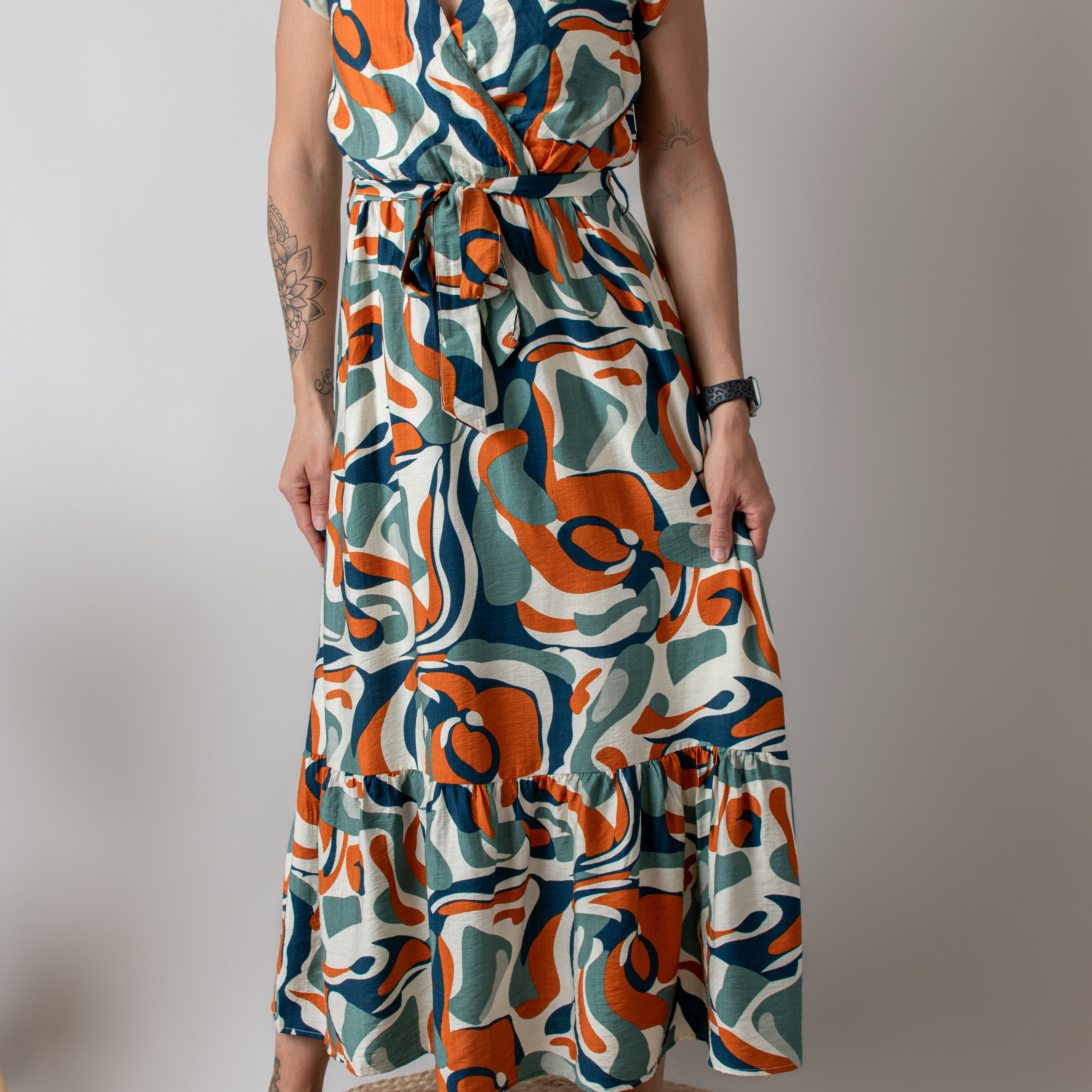 Robe Longue Graphique Orange vert