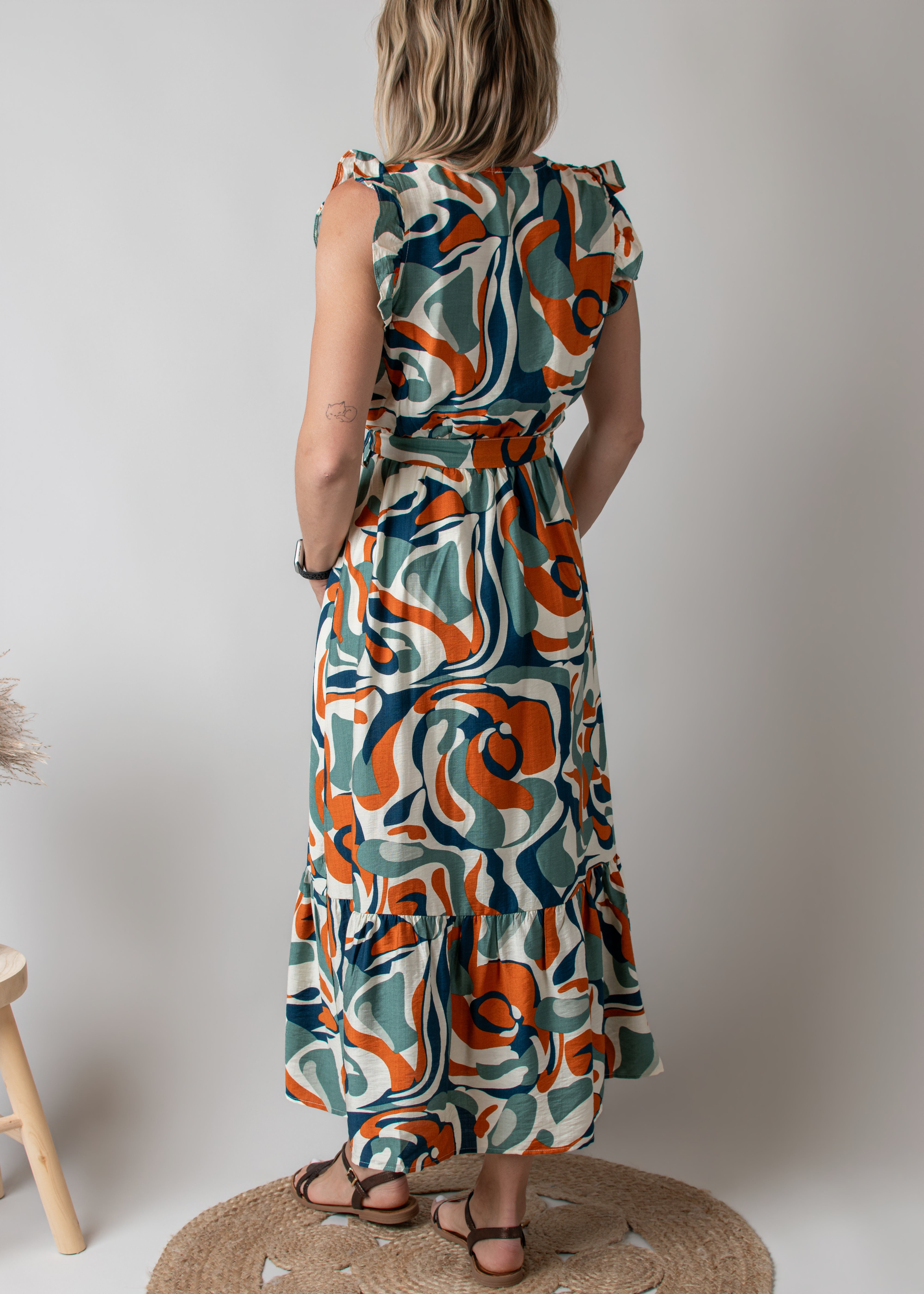 Robe Longue Graphique Orange vert