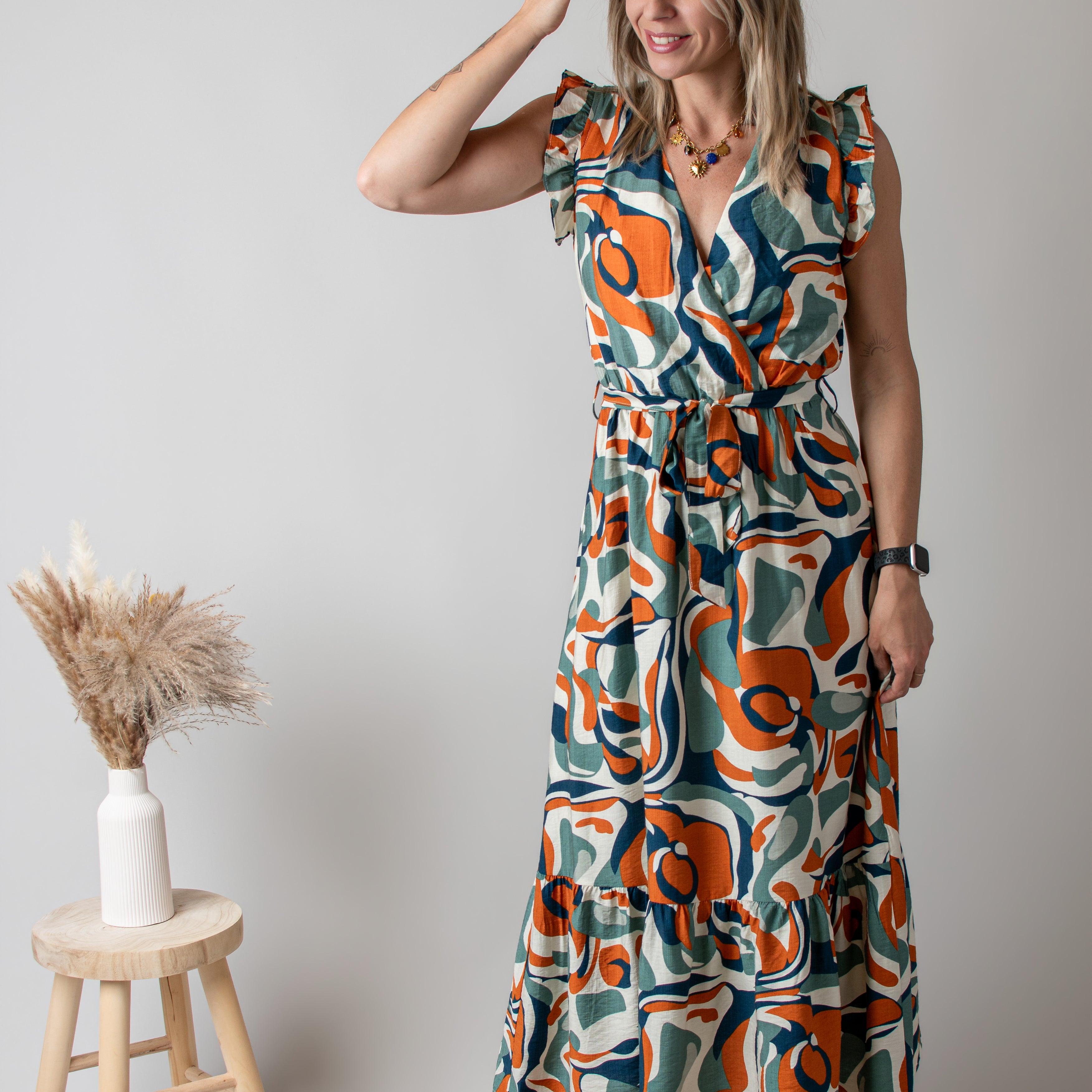 Robe Longue Graphique Orange vert