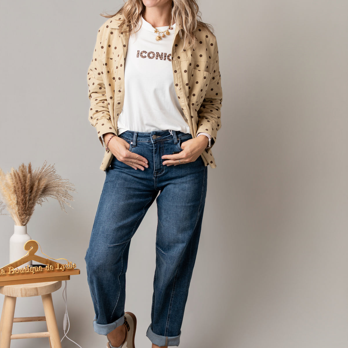Surchemise en coton beige à pois la boutique de lydie