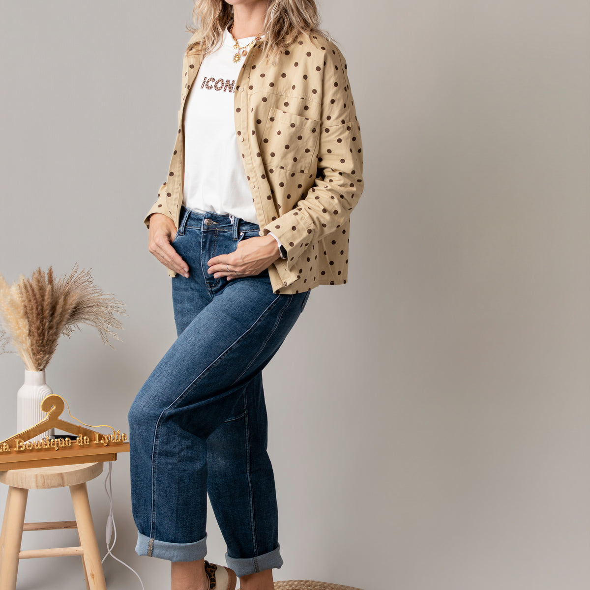 Surchemise en coton beige à pois