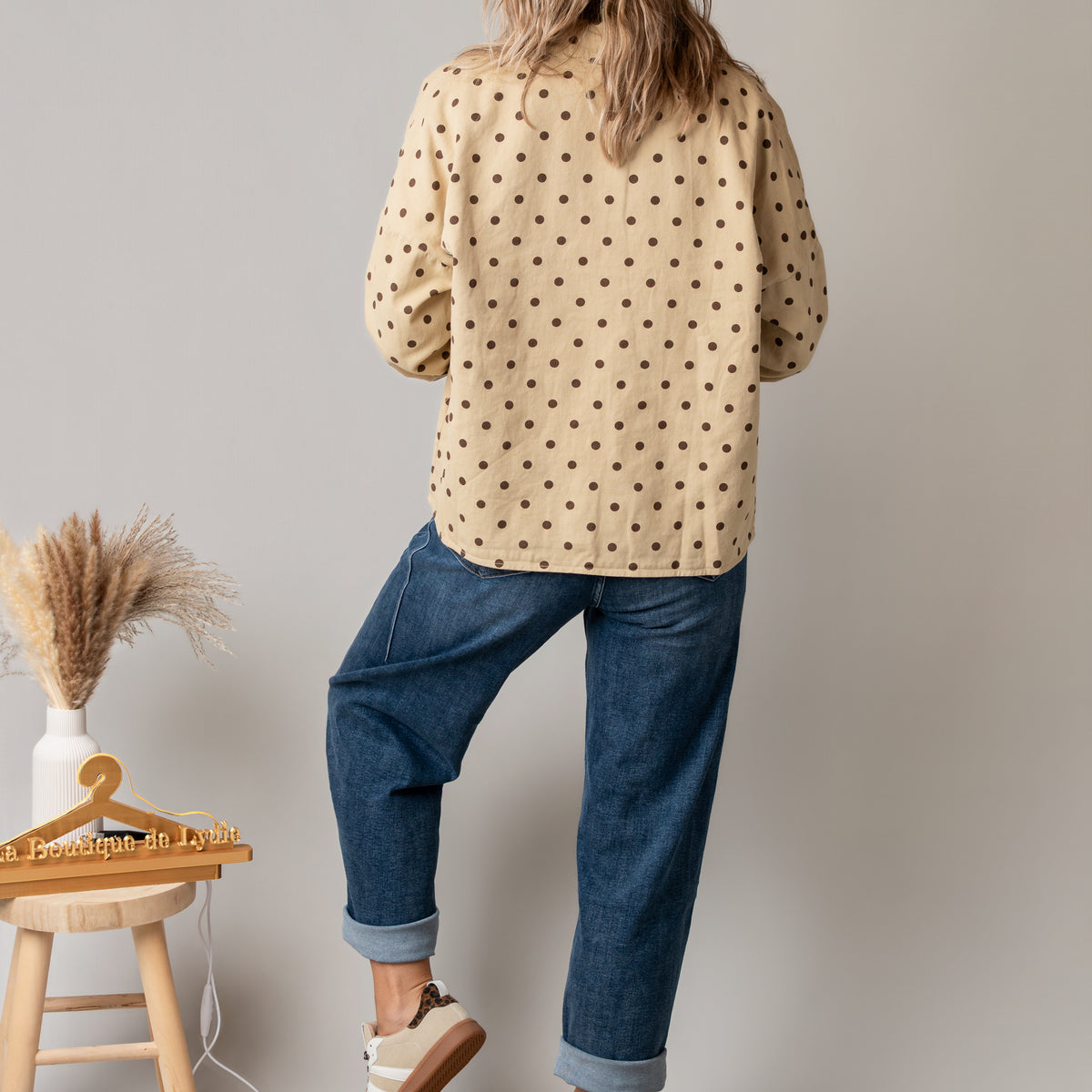 Surchemise en coton beige à pois