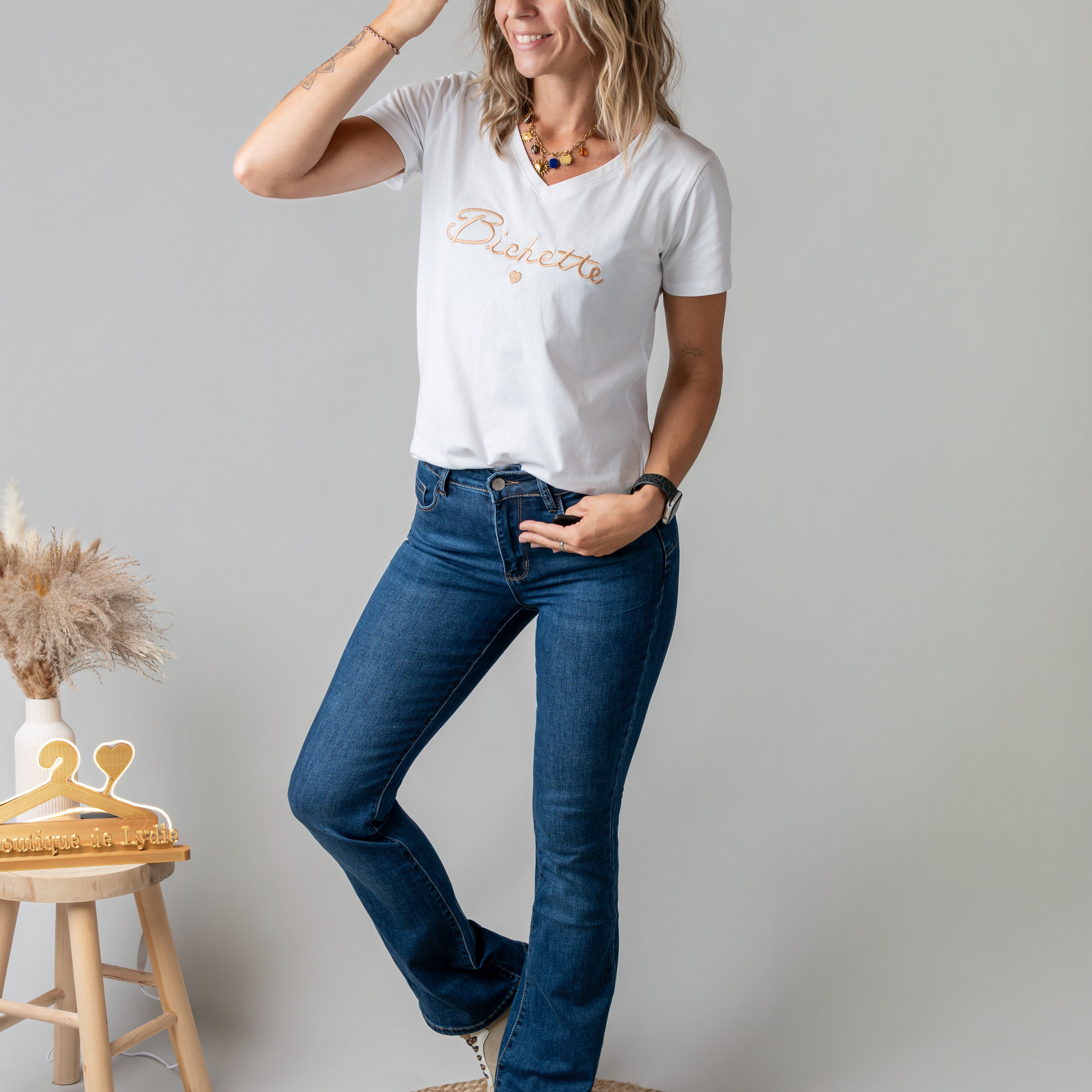 T-shirt blanc brodé doré Bichette