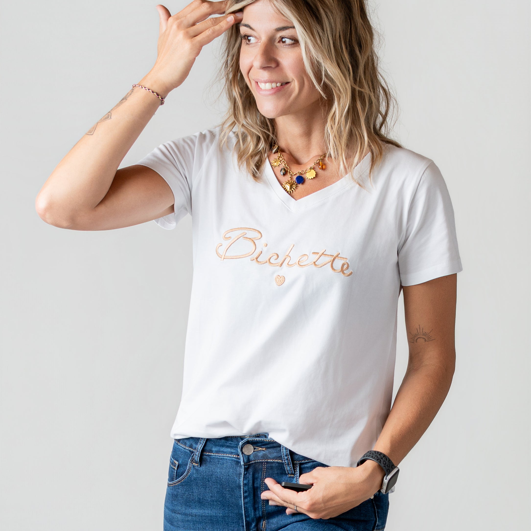 T-shirt blanc brodé doré Bichette