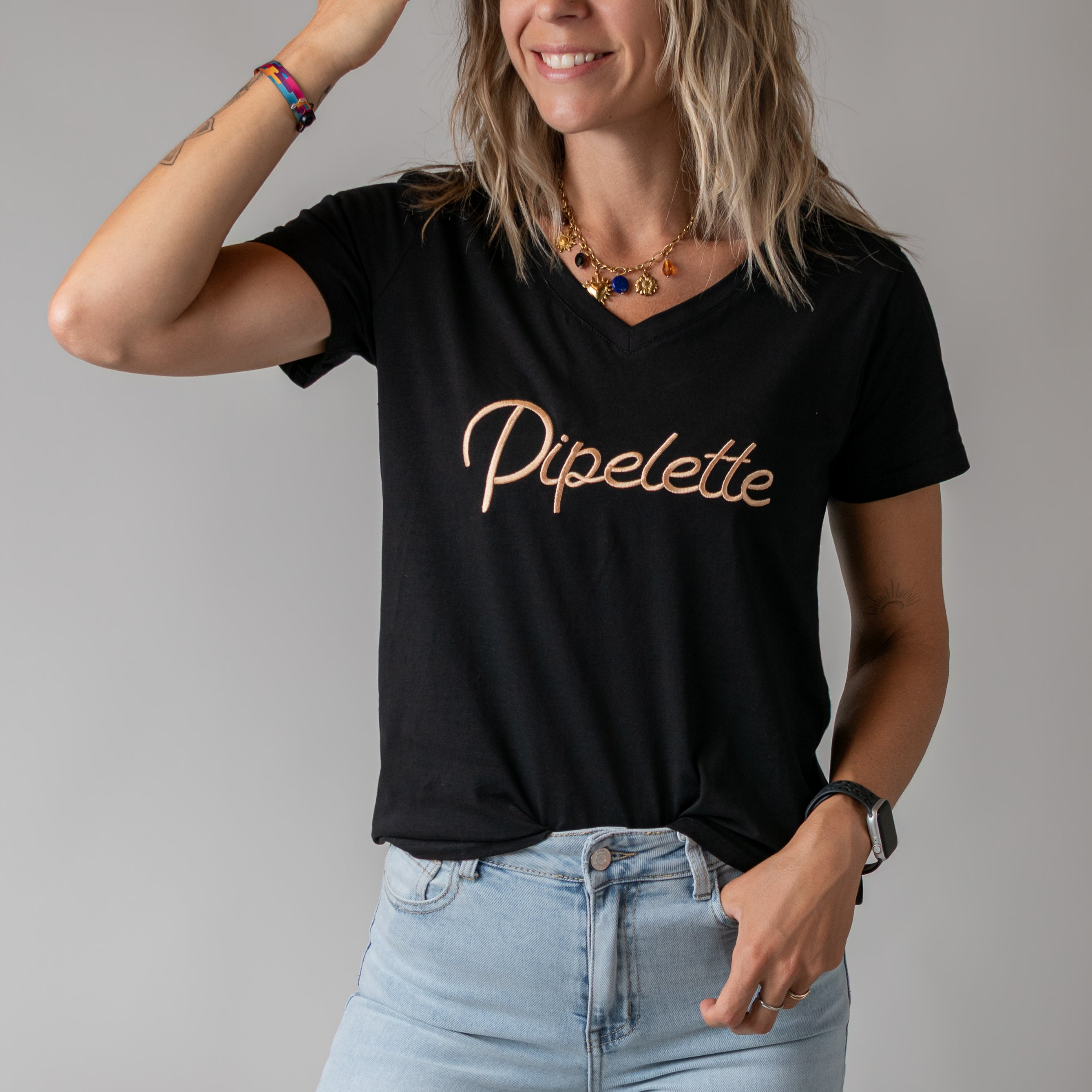 T-shirt noir brodé Pipelette doré la boutique de lydie