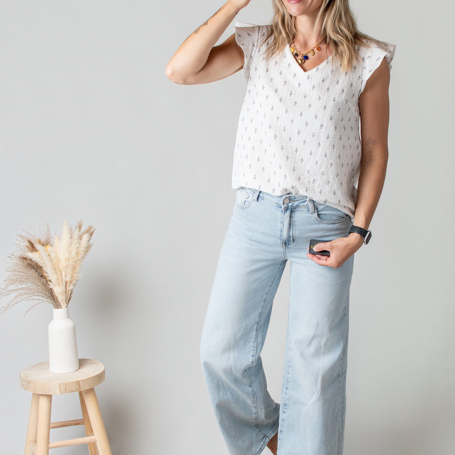 Blouse en Coton Blanche Motif la boutique de lydie