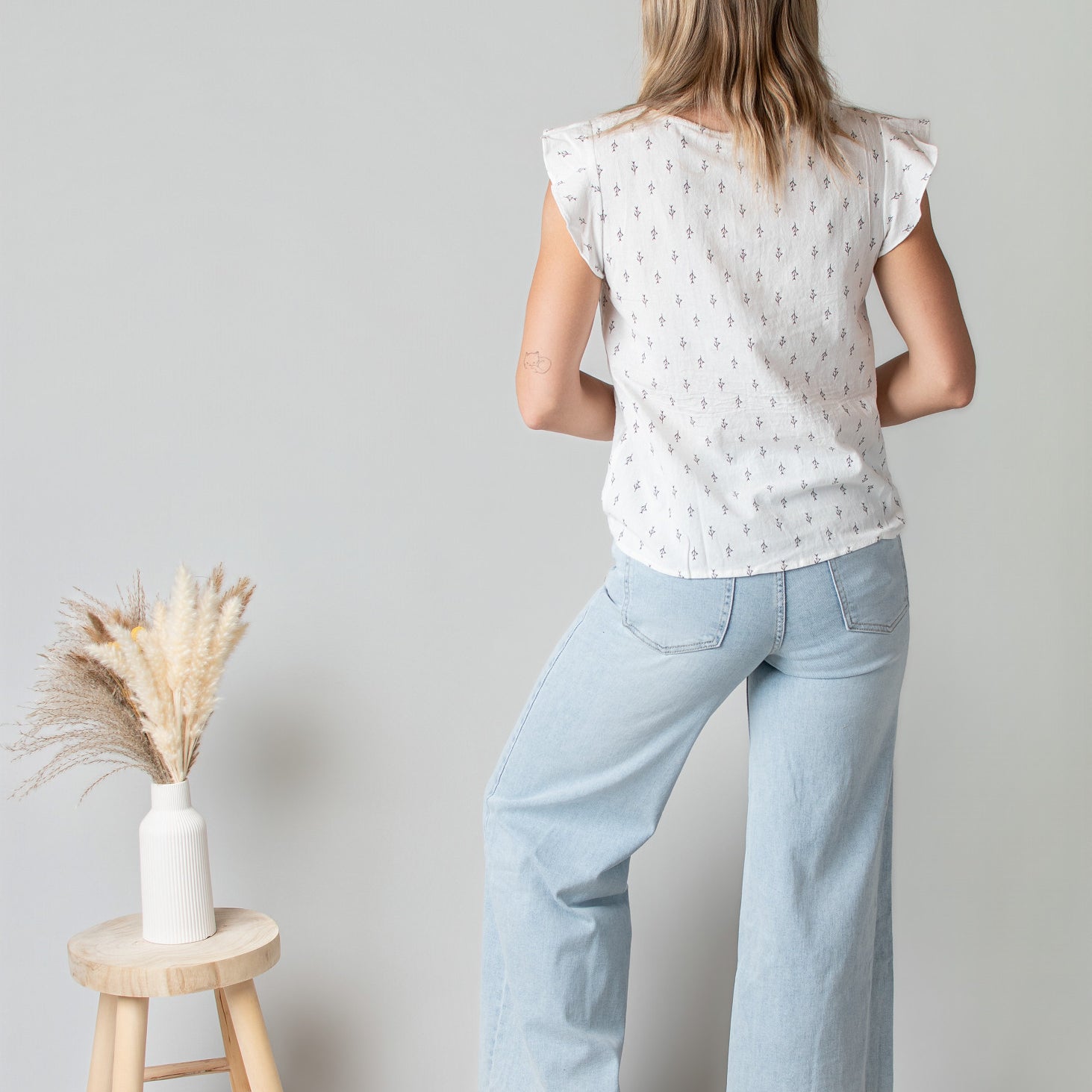 Blouse en Coton Blanche Motif Brindilles