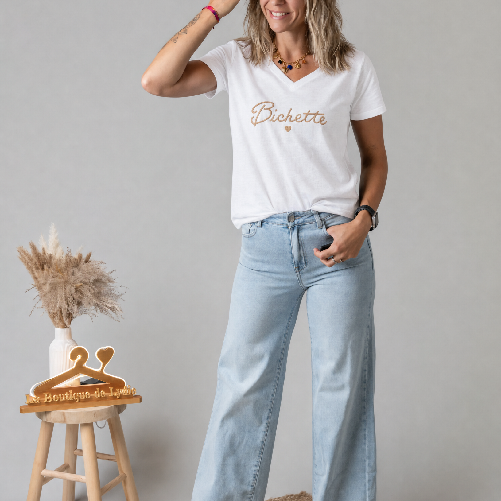 T-shirt blanc brodé doré Bichette