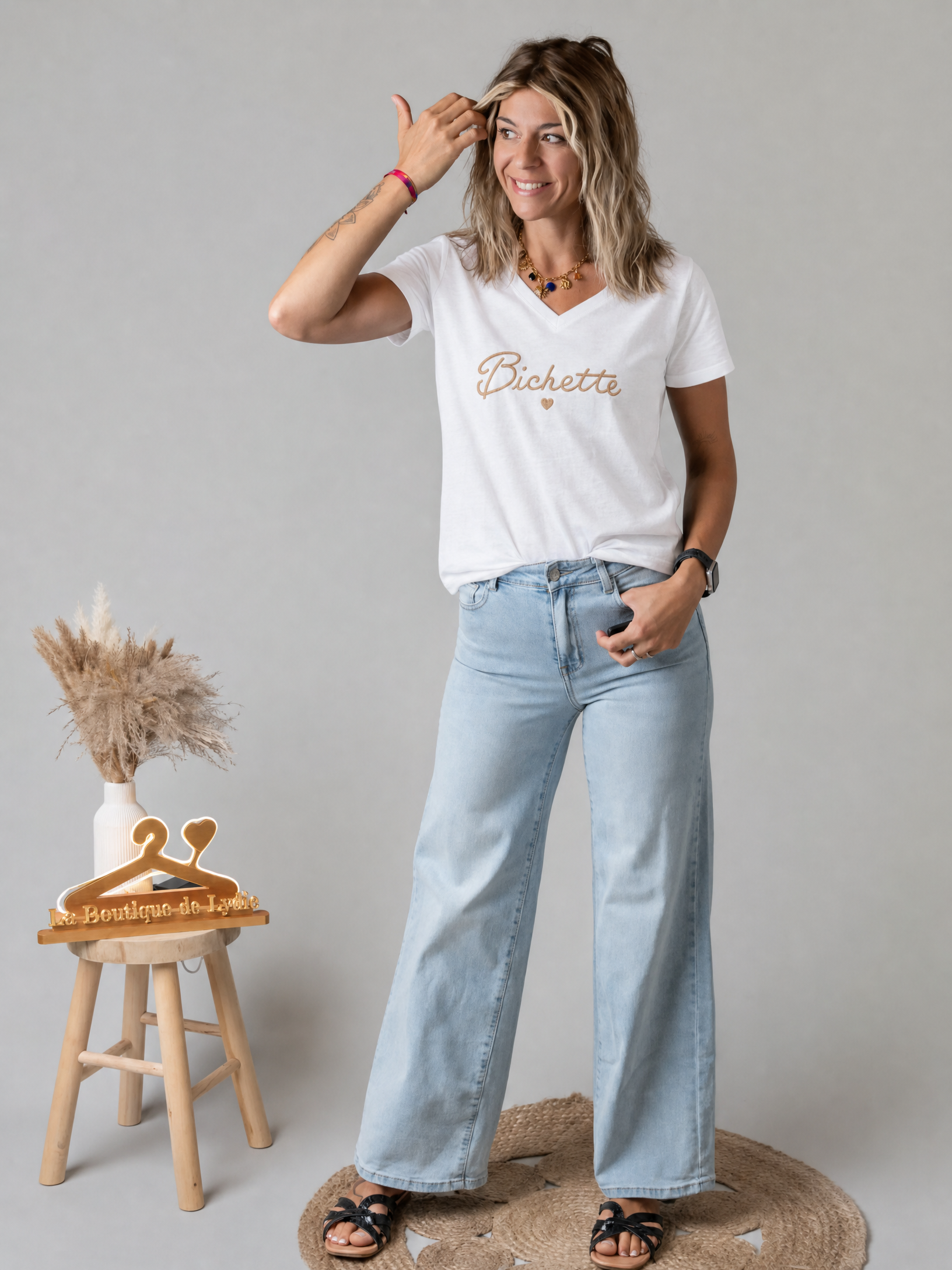 T-shirt blanc brodé doré Bichette