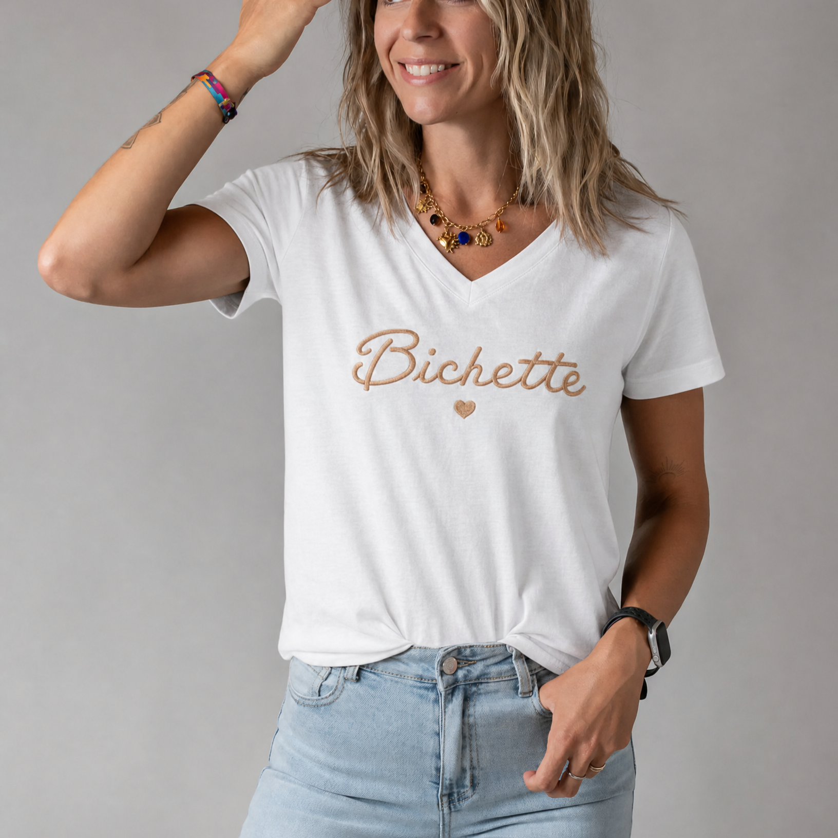 T-shirt blanc brodé doré Bichette