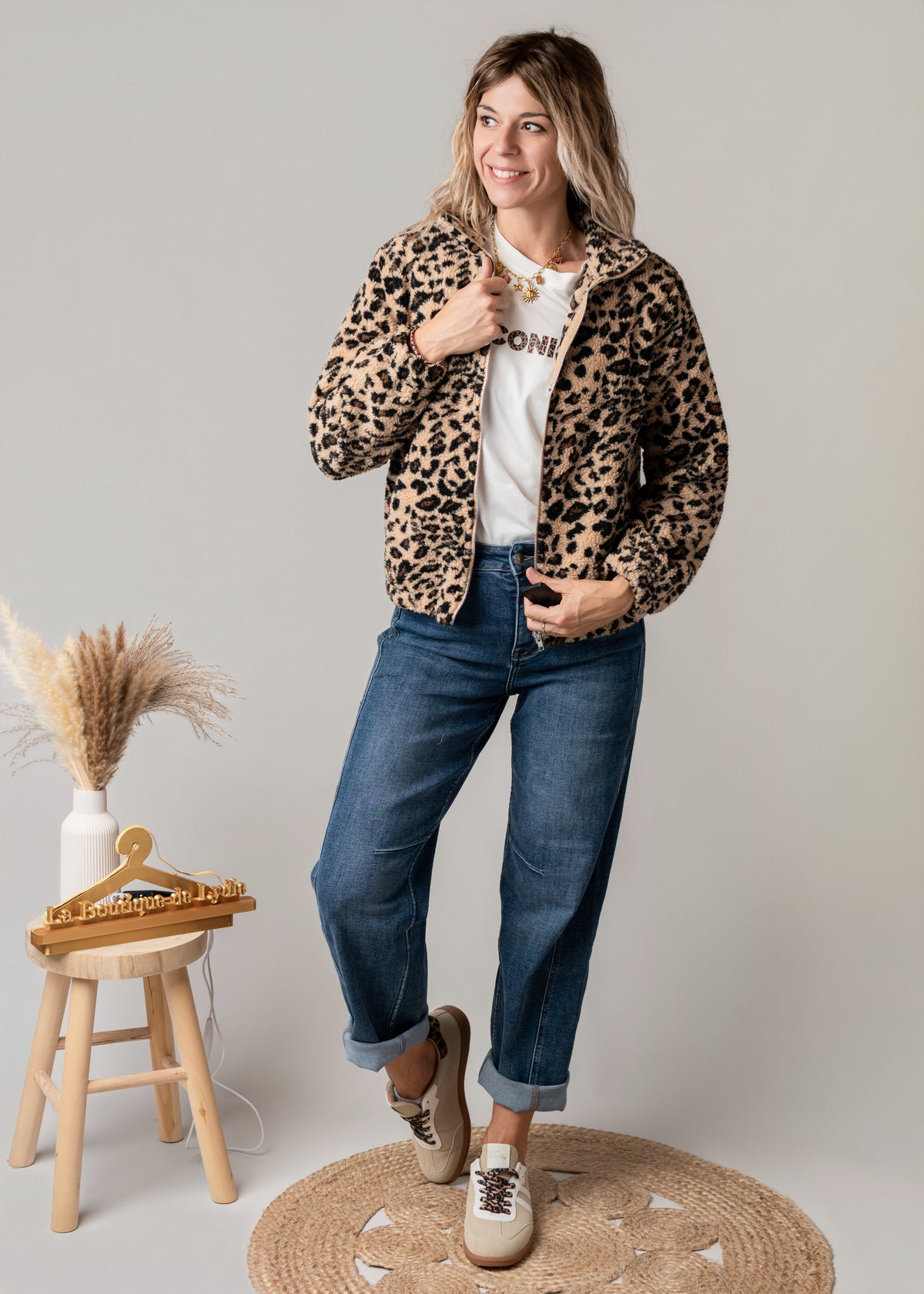 Veste zippée moumoute léopard