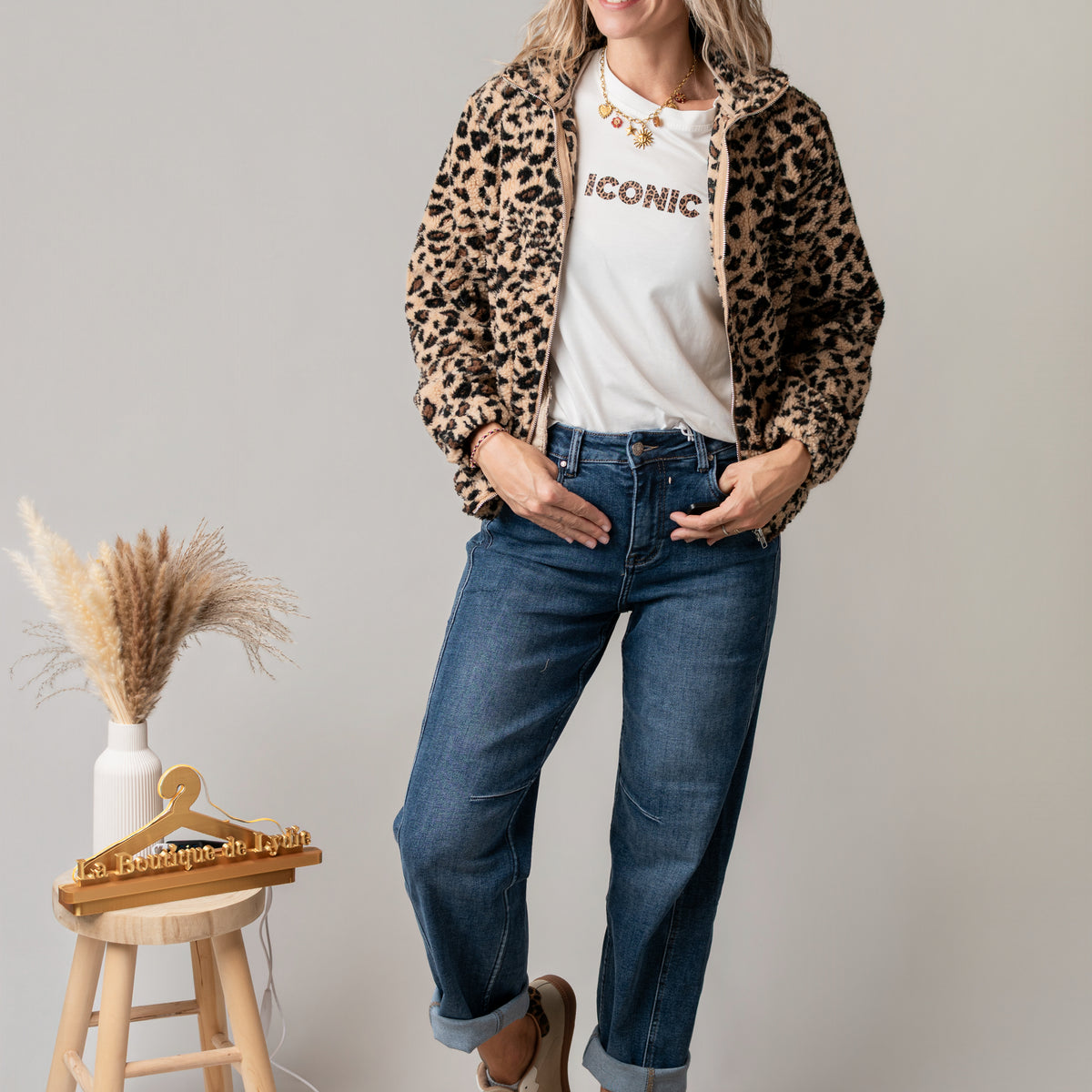 Veste zippée moumoute léopard