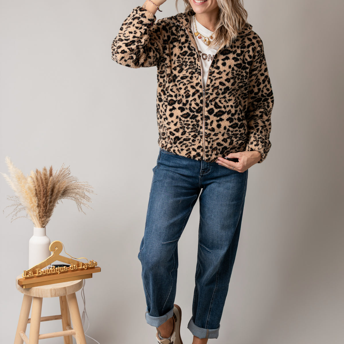 Veste zippée moumoute léopard