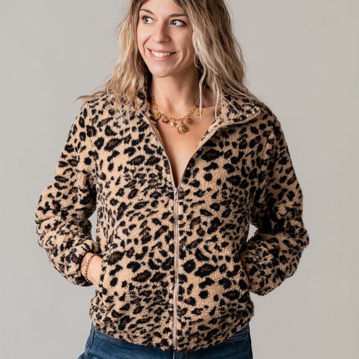 Veste zippée moumoute léopard la Boutique de Lydie