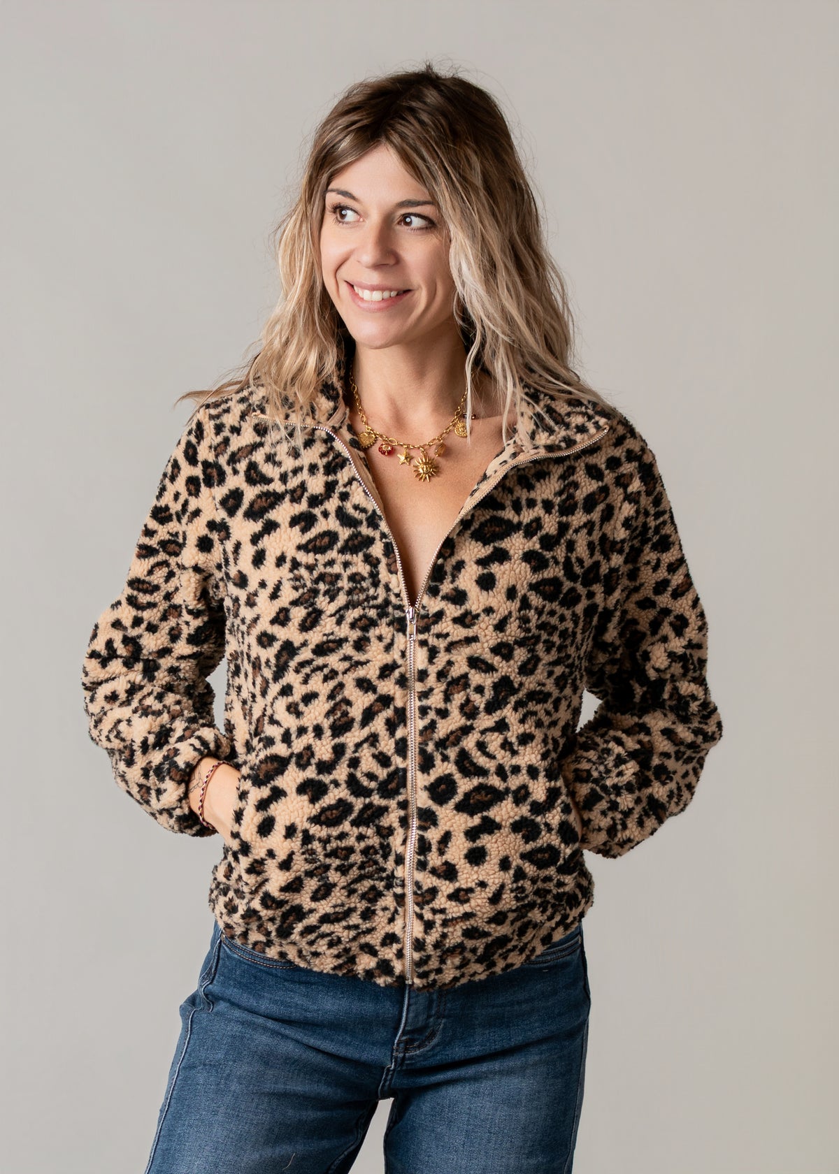Veste zippée moumoute léopard la Boutique de Lydie