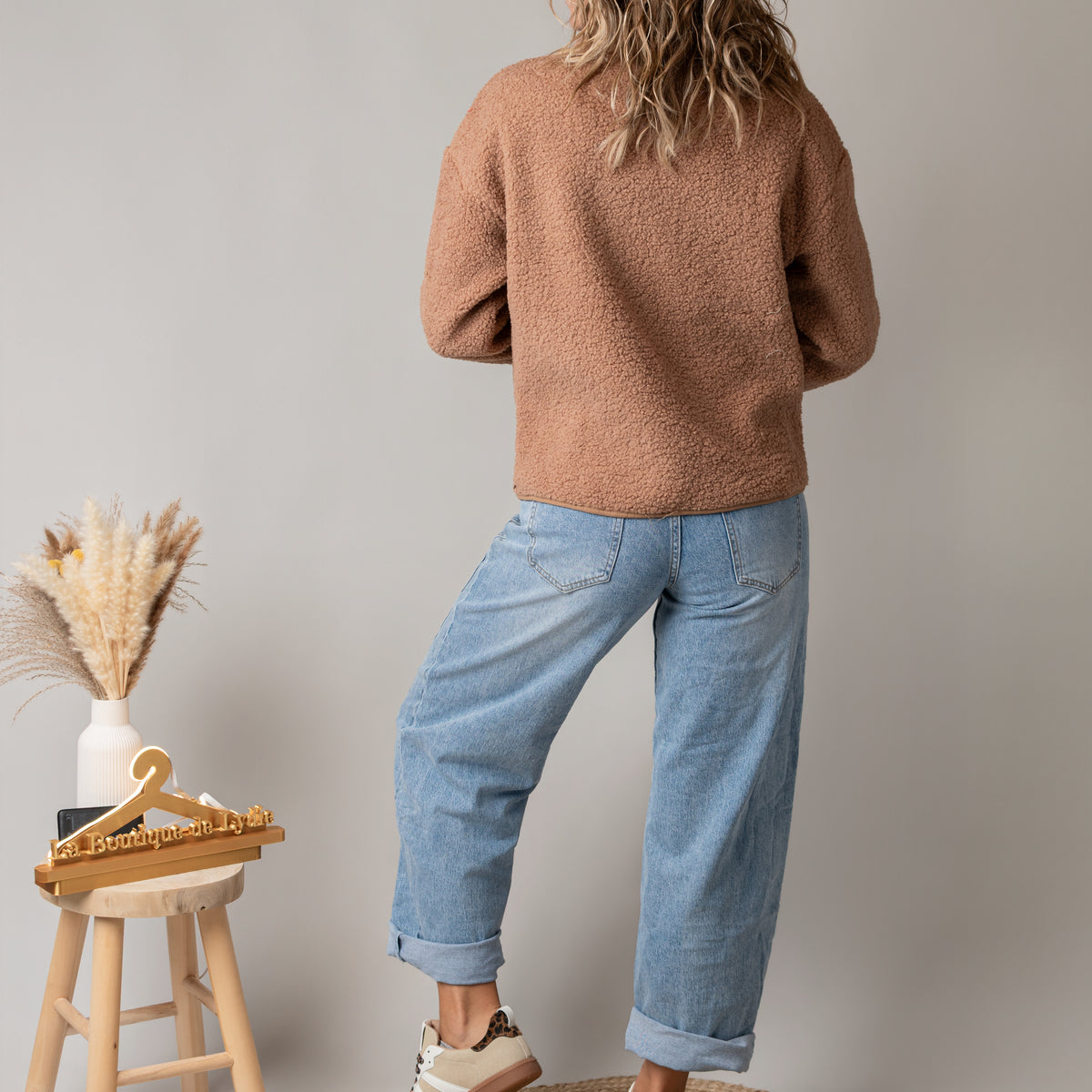 Veste bouclette camel rosé