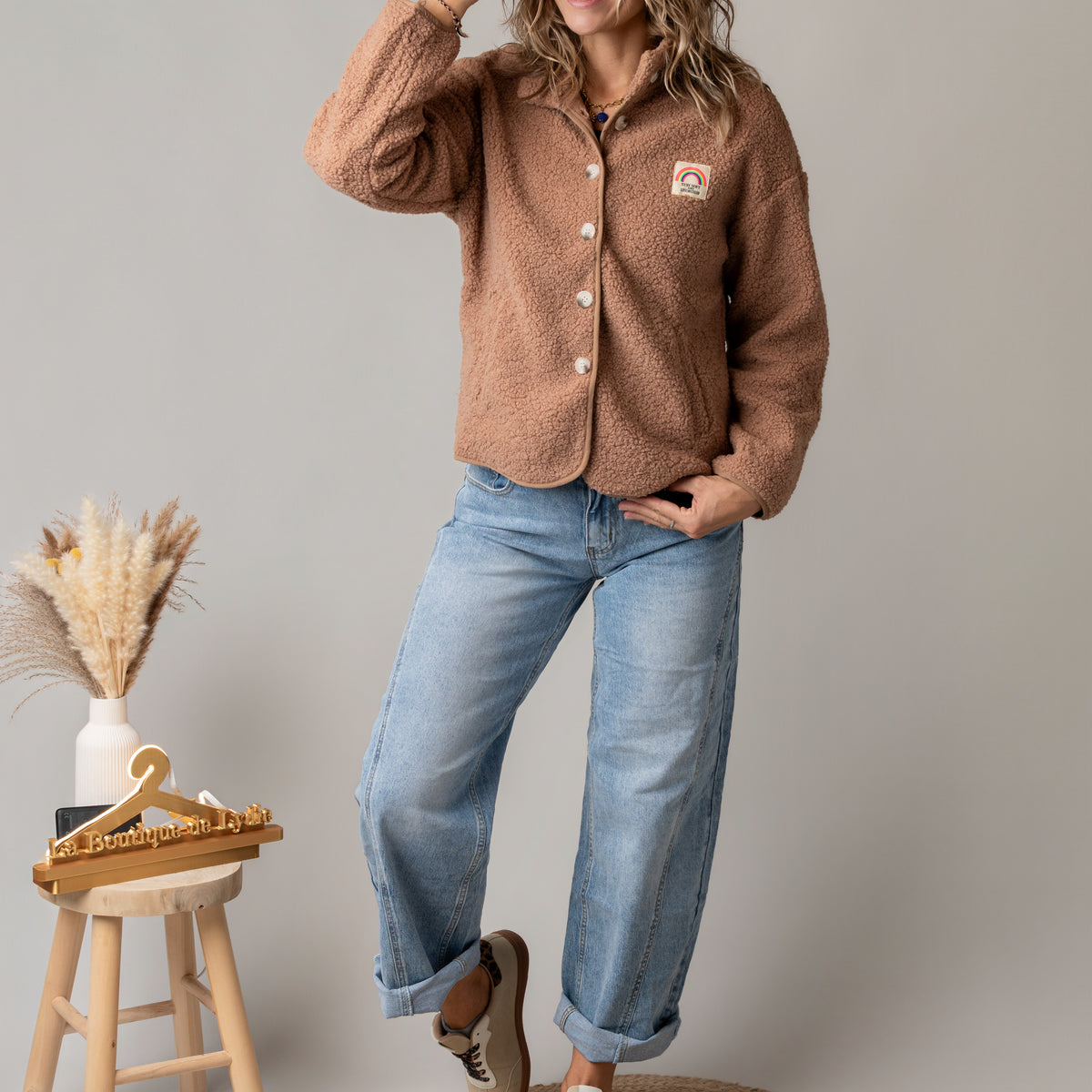 Veste bouclette camel rosé