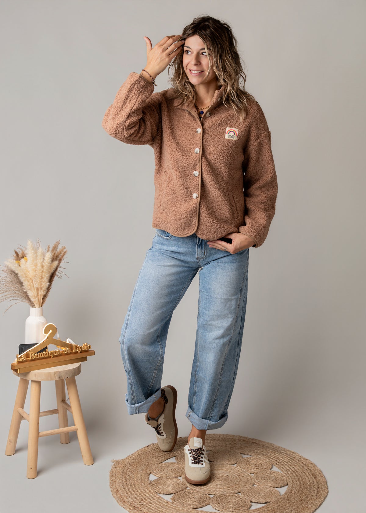 Veste bouclette camel rosé