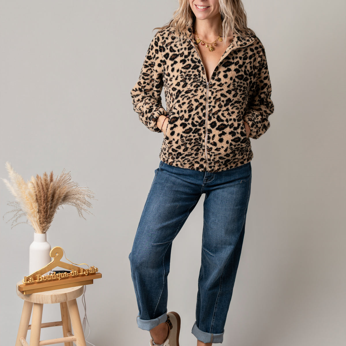 Veste zippée moumoute léopard