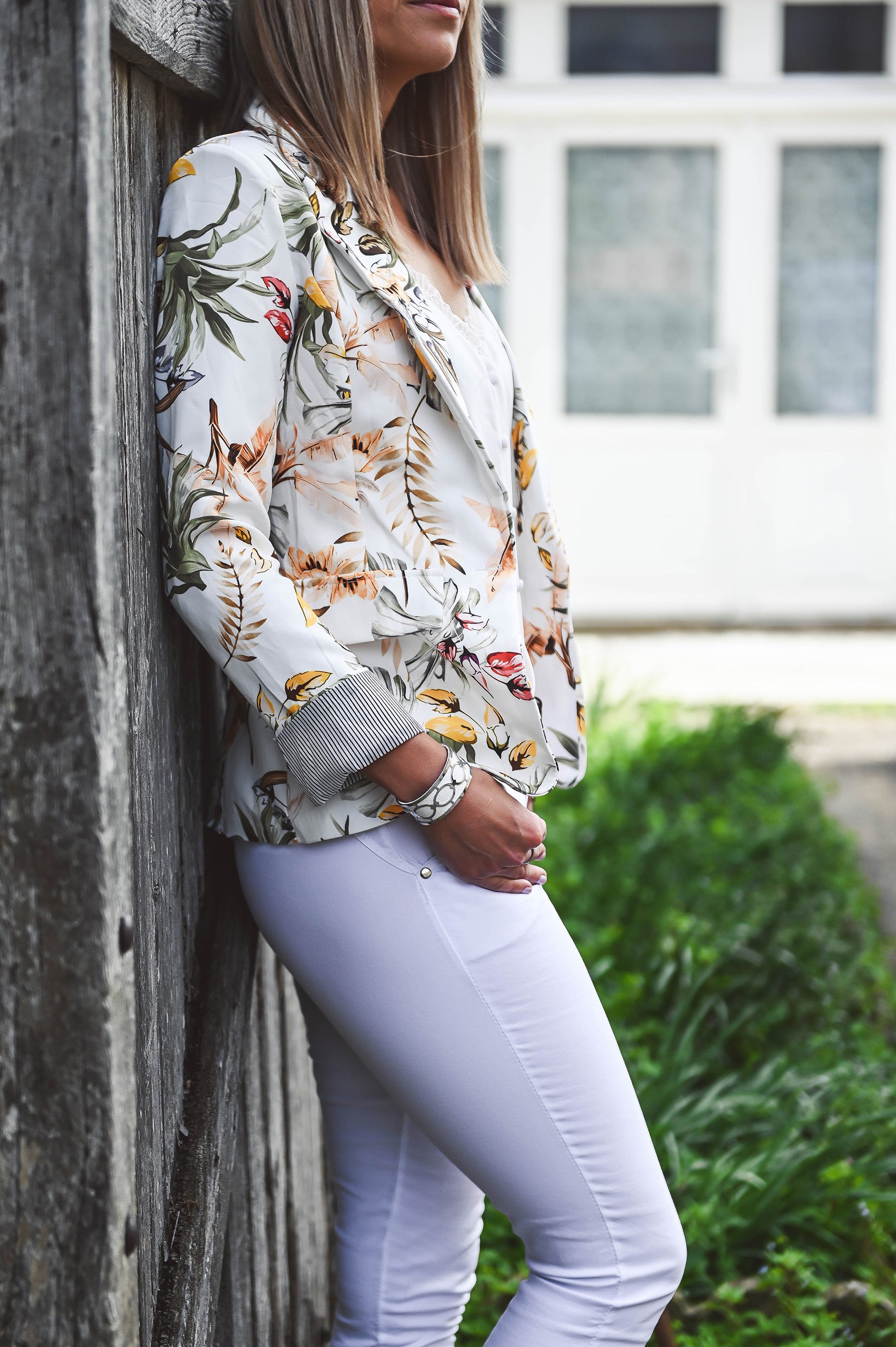 Blazer écru motif fleuri