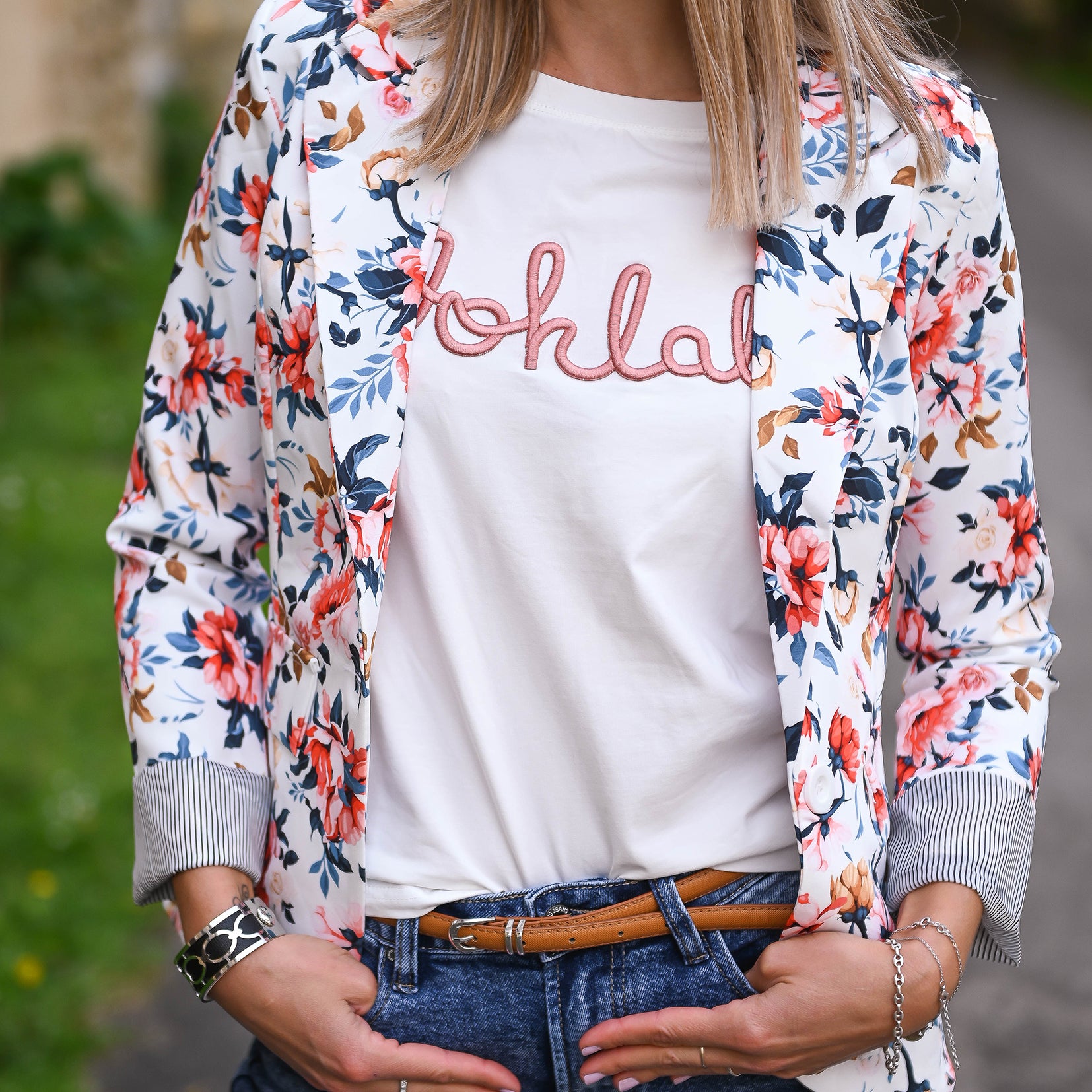 T-shirt blanc brodé Oohlala rose la boutique de lydie