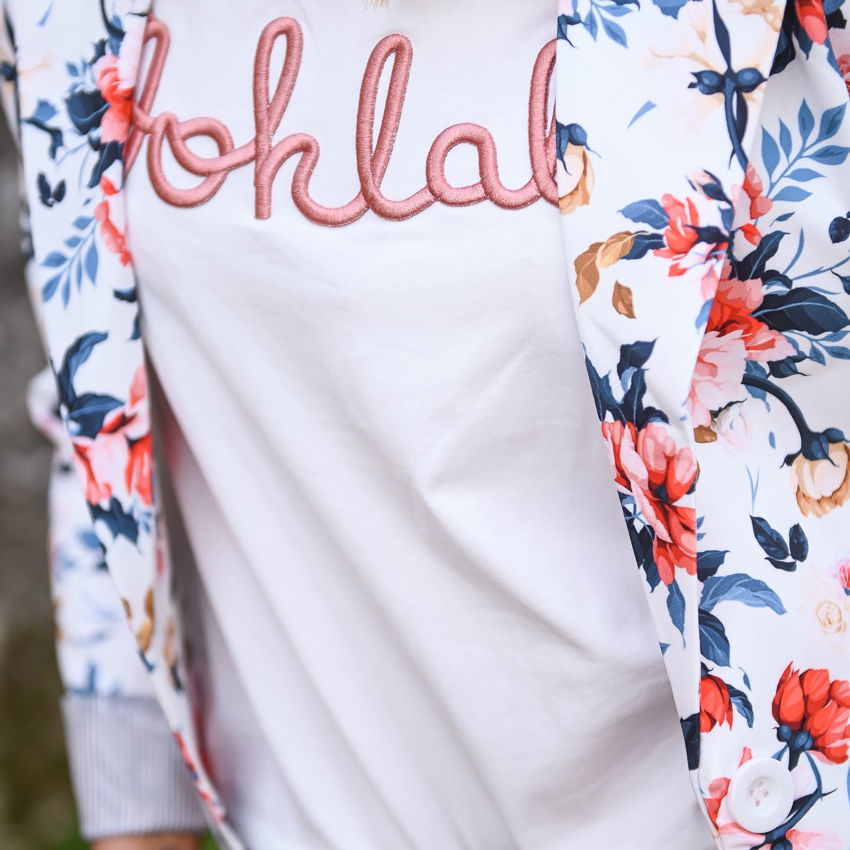 T-shirt blanc brodé Oohlala rose la boutique de lydie