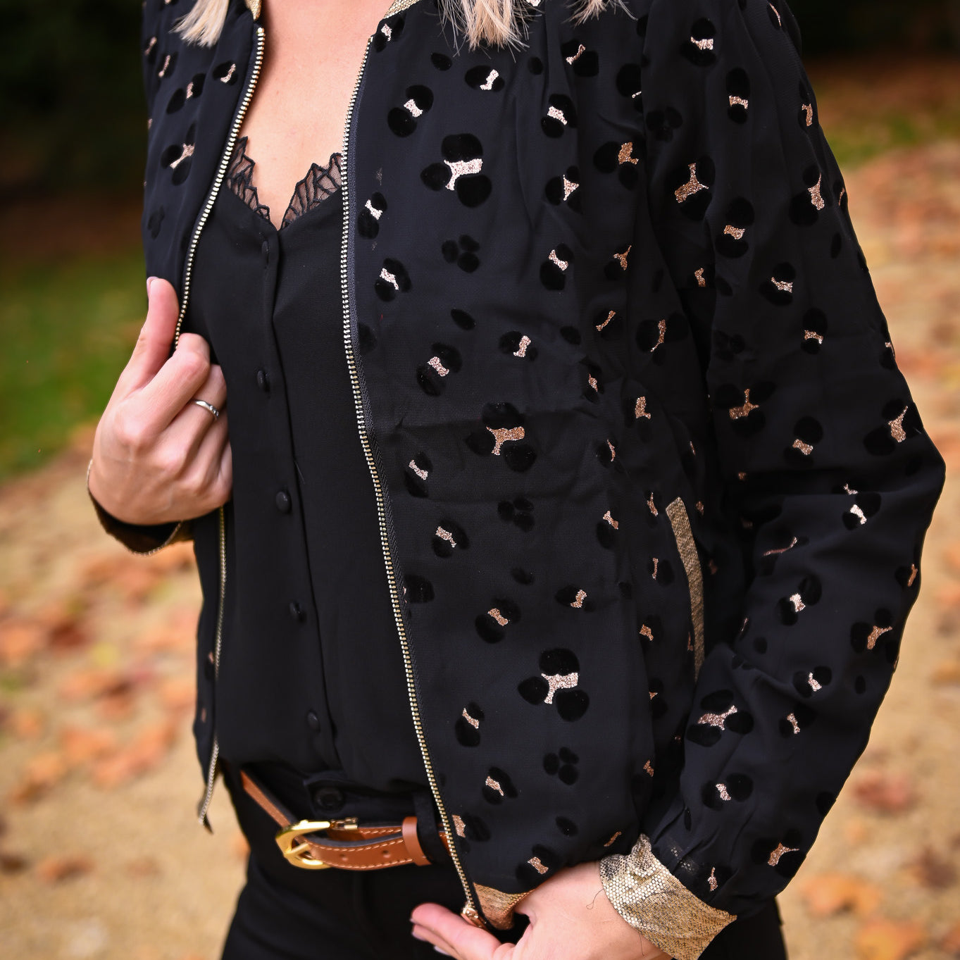 Bombers noir motifs léopard la boutique de lydie