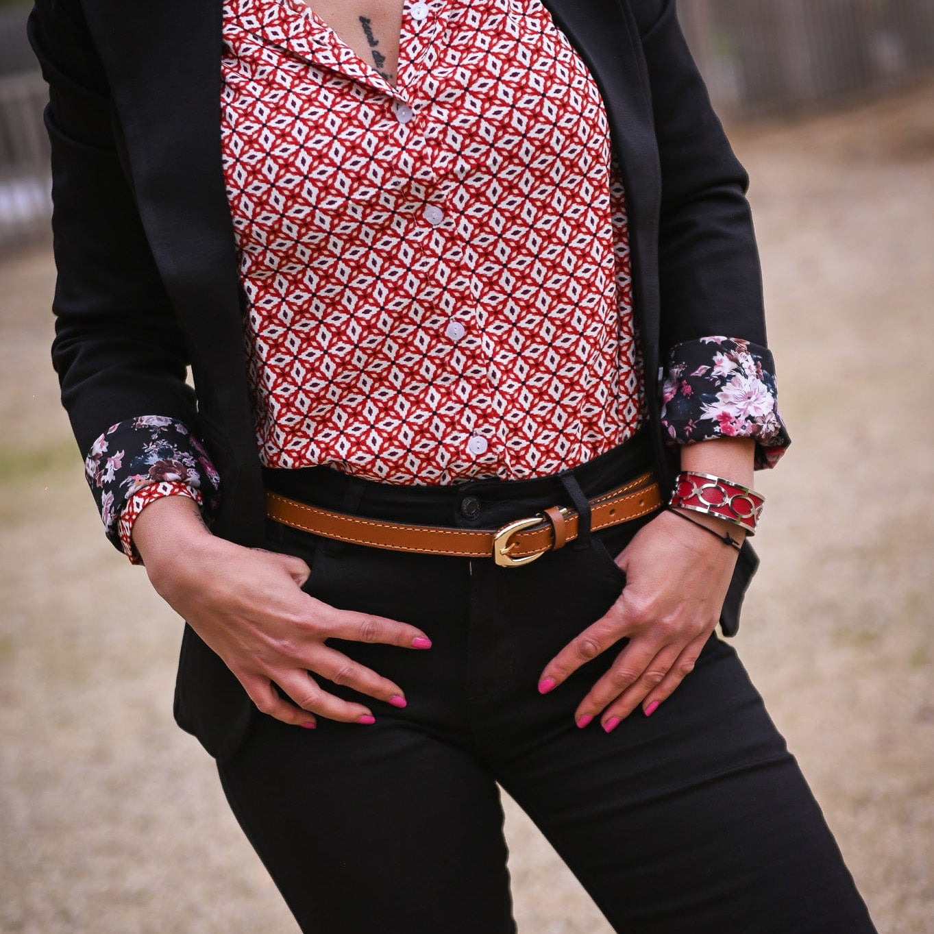 Chemise imprimé géométrique rouge