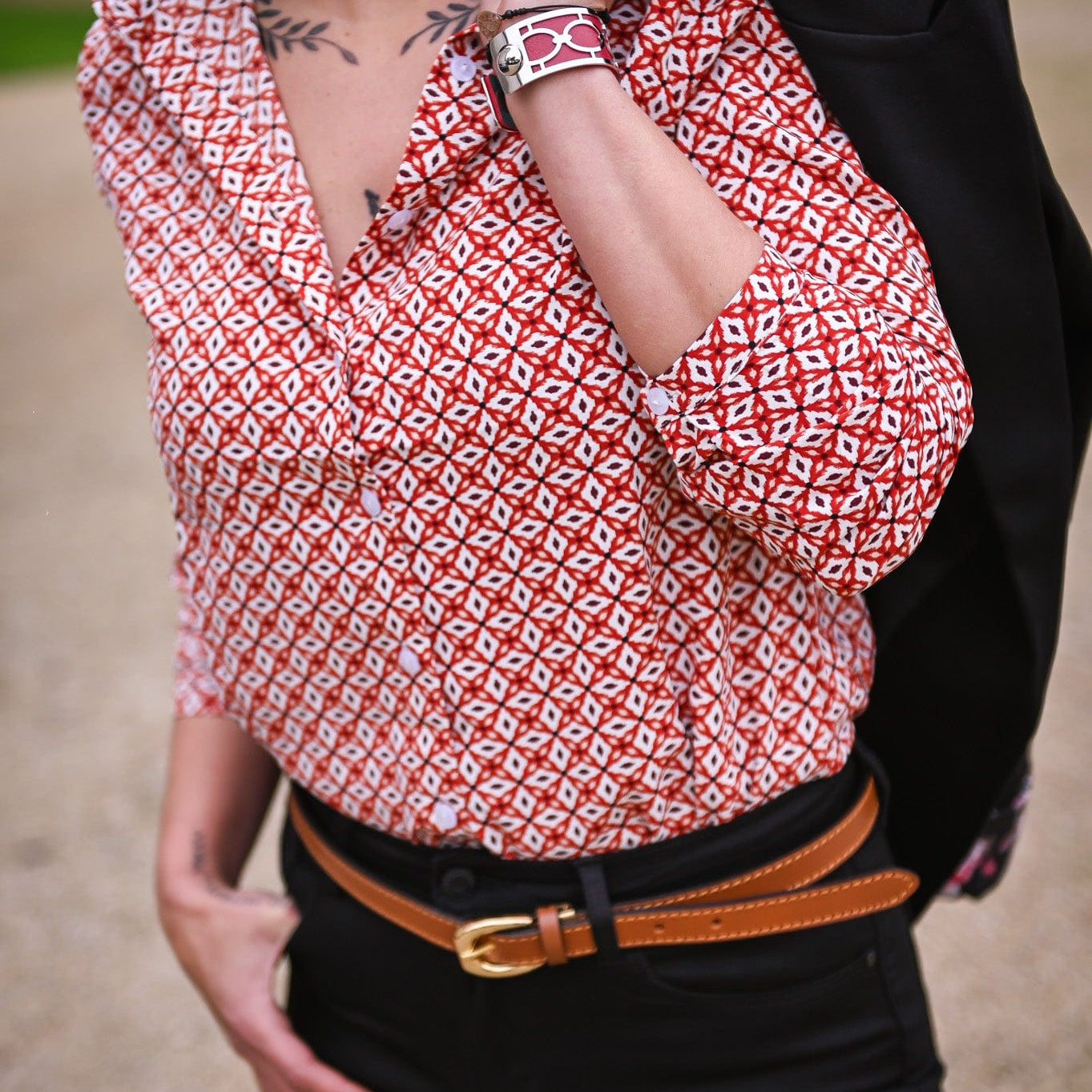 Chemise imprimé géométrique rouge la boutique de lydie