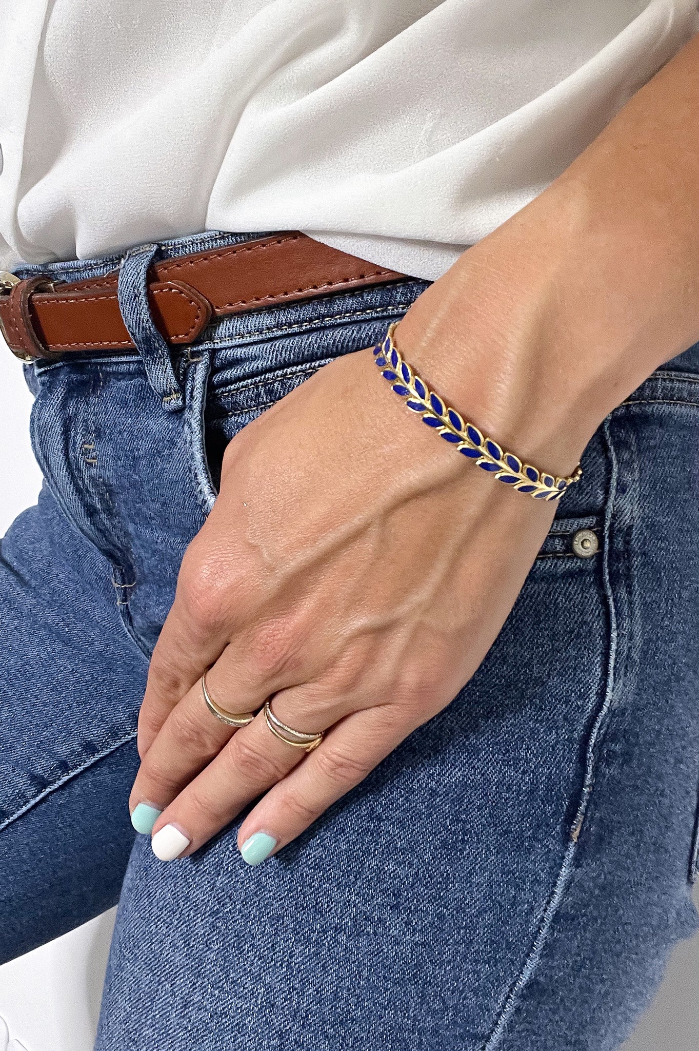 Bracelet en jonc rigide acier inoxydable bleu roi 